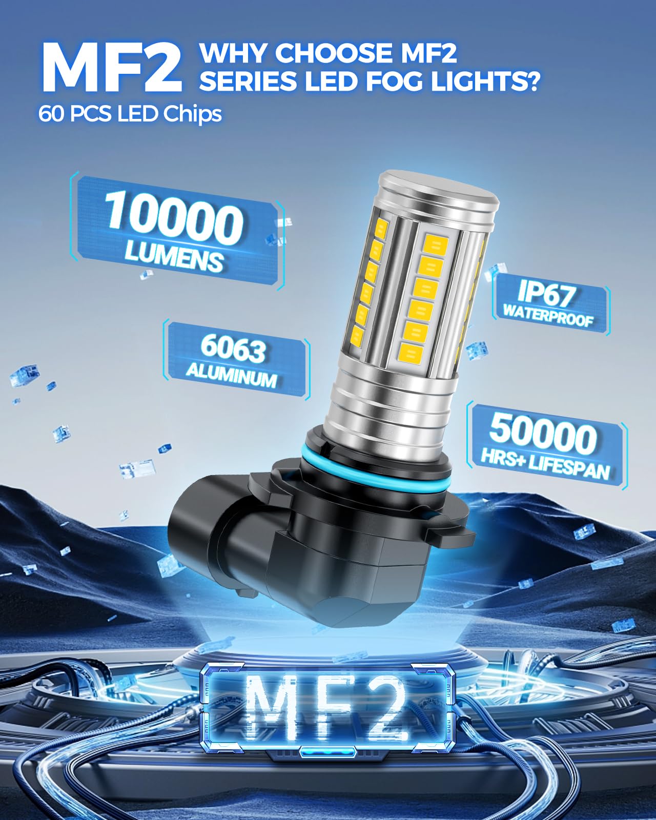 Marsauto H10/9145/9140 LED Fog Light Bulbs, 12,000LM, 3000K Amber Yellow, 360° Illumination, Pack of 2