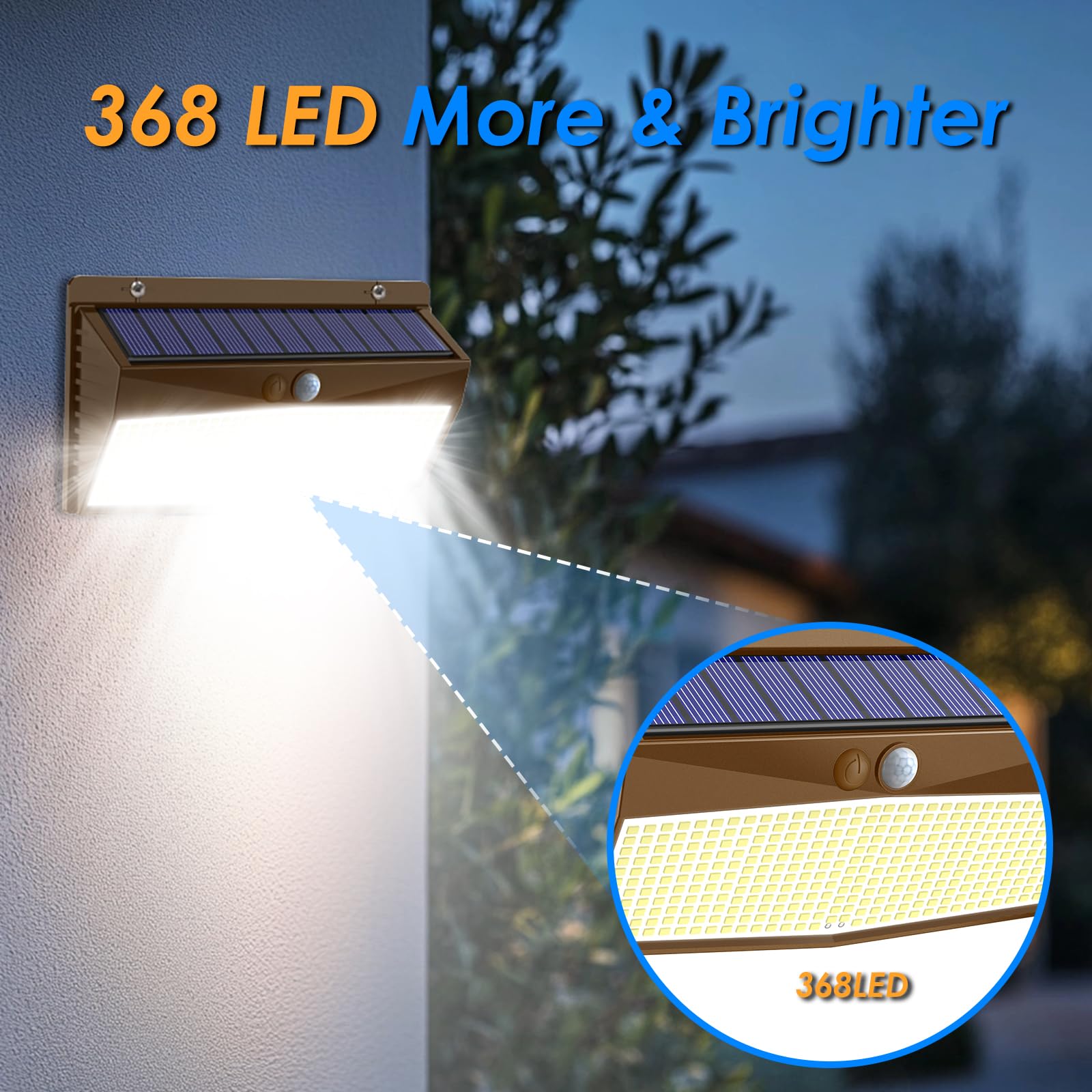 Peasur 368 LED Solar Lights Outdoor Motion Sensor, Waterproof Security Light, 1 Pack, Brown, Model ee06eafd-4072-4303-9f2c-642dd