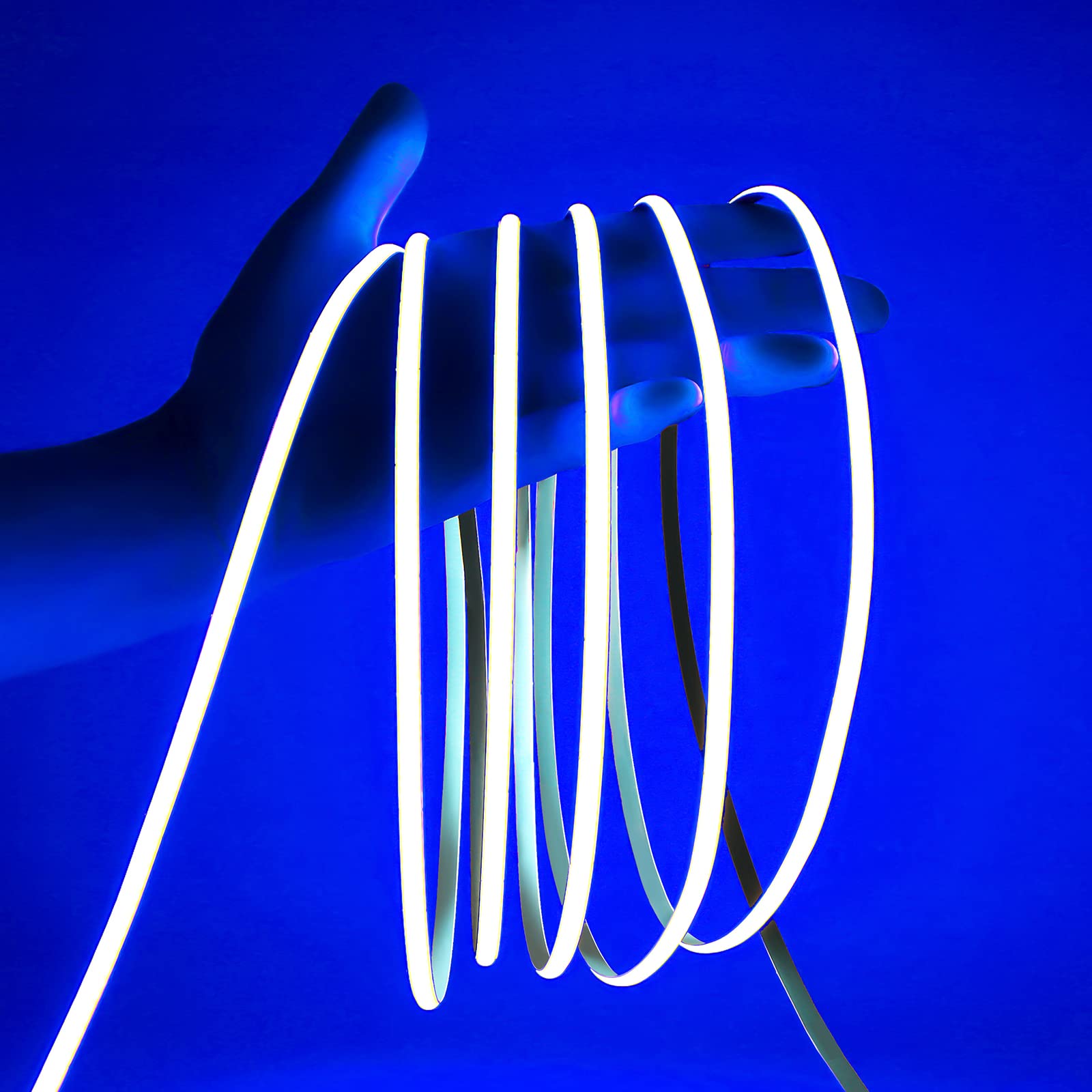 MALIIGAZA 5mm Blue 12V COB LED Strip Light, High Bright RA90 Flexible Blue Color LED Tape, 5m 16.4FT Cuttable Decorative LED Str