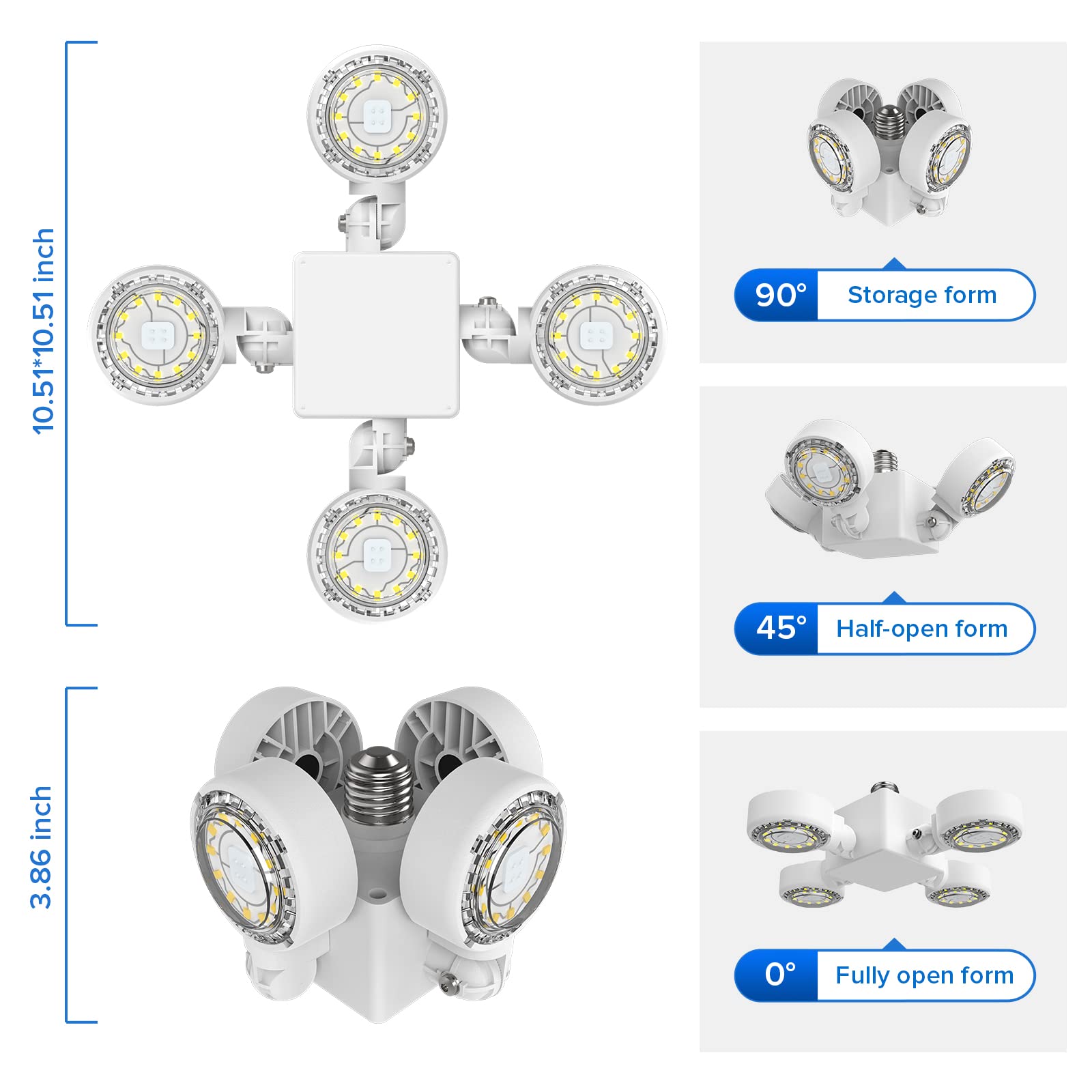 SANSI LED Garage Light, 30W (240W Equivalent) Shop Light 3000lm, 5000K Daylight E26 Deformable Ceiling Light with 4 Adjustable P