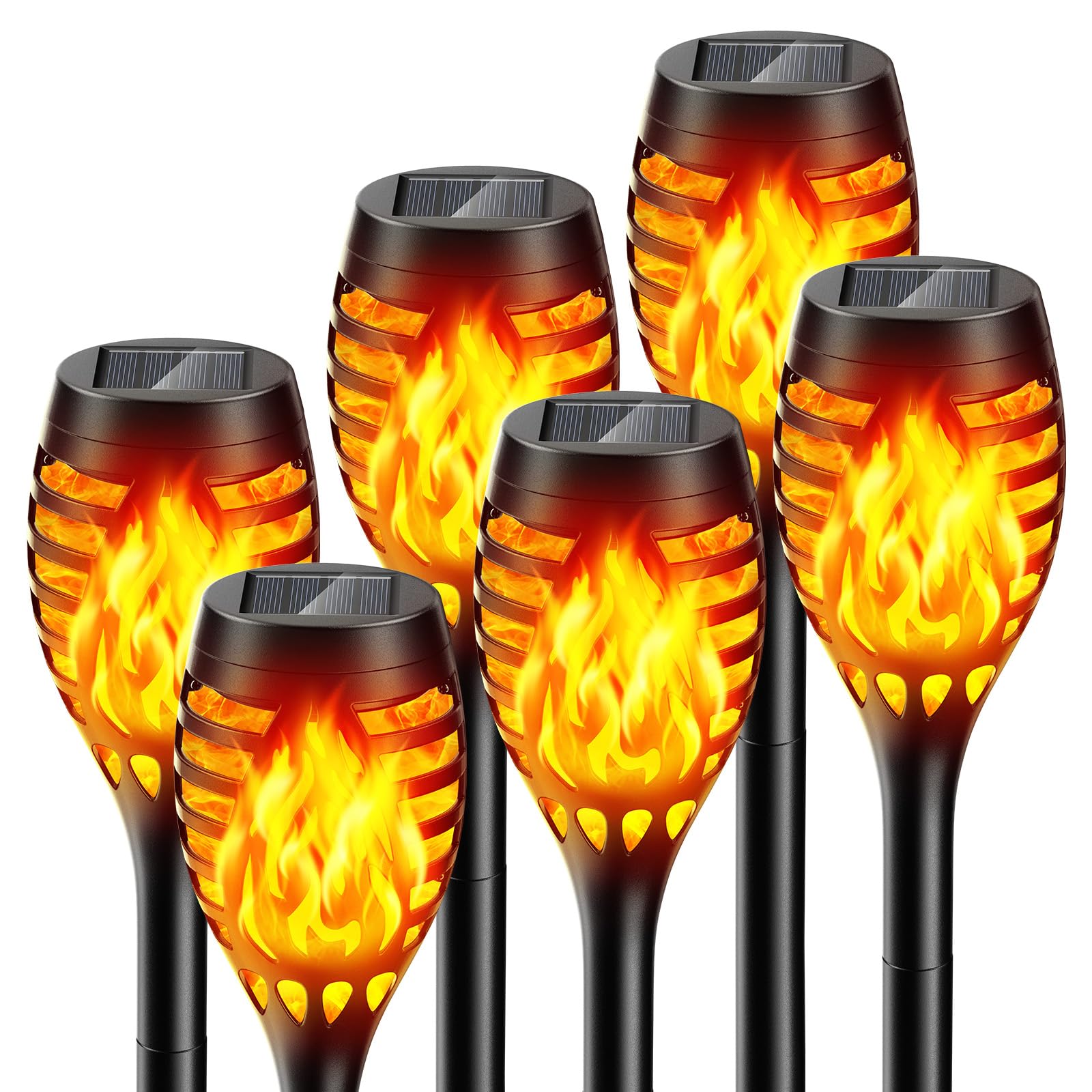 Bonlion Solar Torch Lights, 6 Pack Waterproof Flickering Flame Outdoor Halloween Decorations