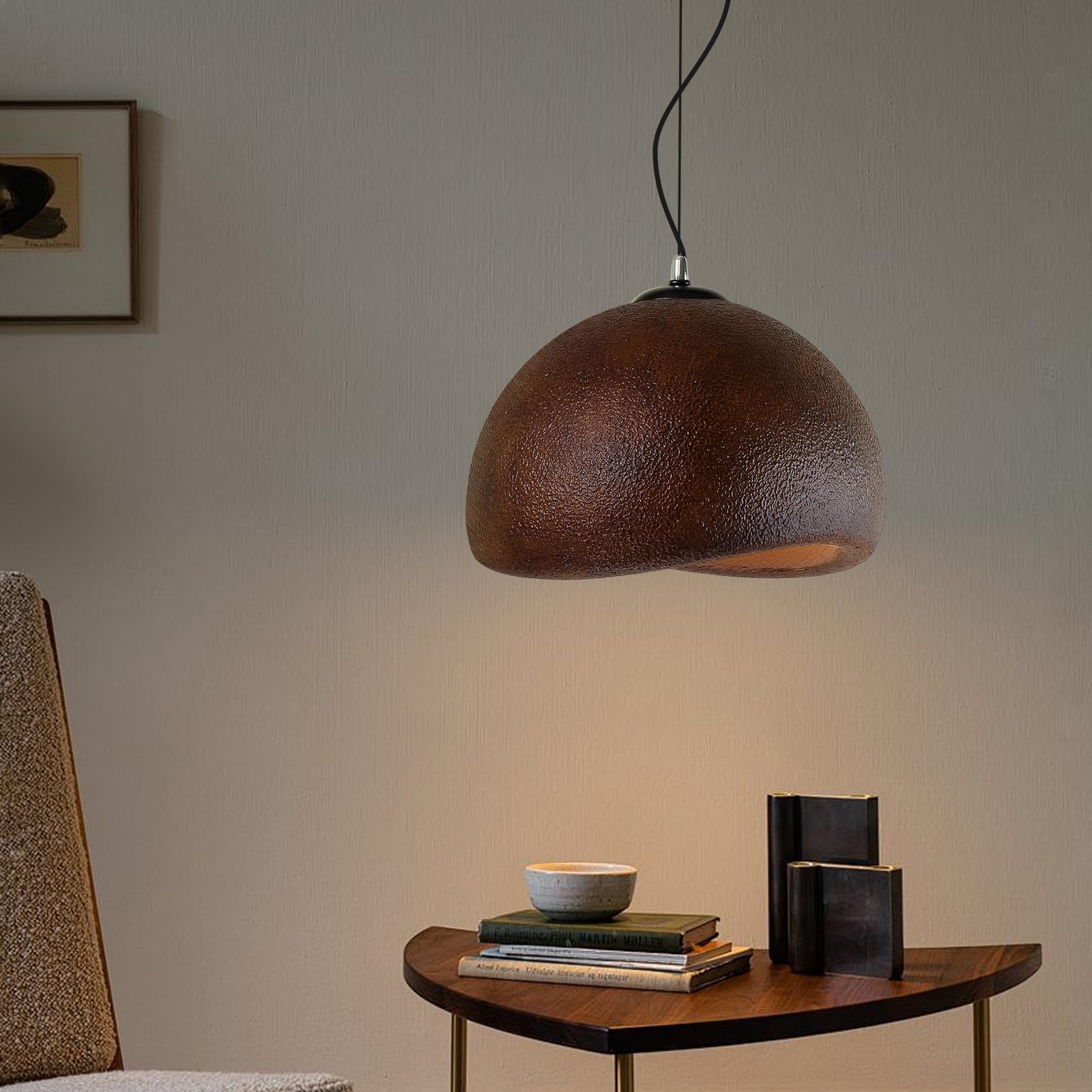 JAYMP Wabi Sabi Pendant Light, 50cm Dark Brown, Polystyrene, E26 Base, Bird Nest Shape, Model GB7499 for Dining Room & Kitchen Island