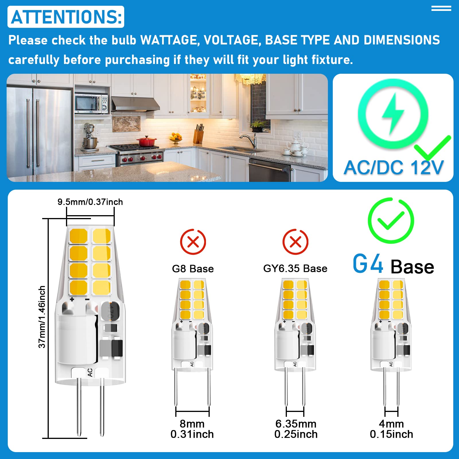 Lacnooe G4 LED Bulb, 3W Equivalent to 20W-25W, Warm White 3000K, 10 Pack, Silica Gel, Bi-Pin G