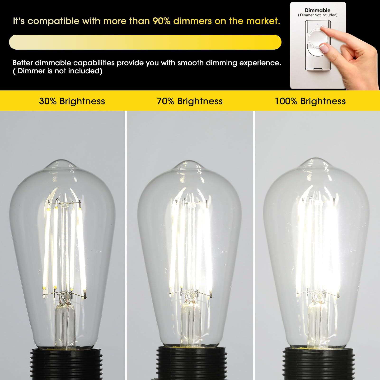 Gozelux Vintage LED Edison Bulb, 6W 750 Lumens, Daylight White, ST58, Pack of 24, Clear Glass, CRI 90+