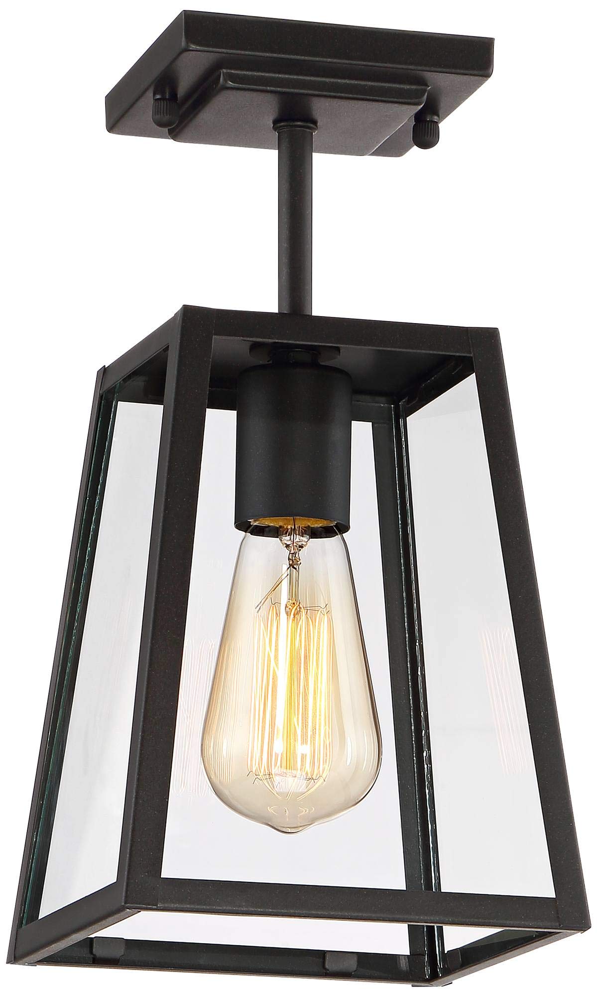 John Timberland Arrington Semi Flush-Mount Outdoor Light Fixture, Mystic Black, Alloy Steel, 6in Clear Glass, Damp Rated
