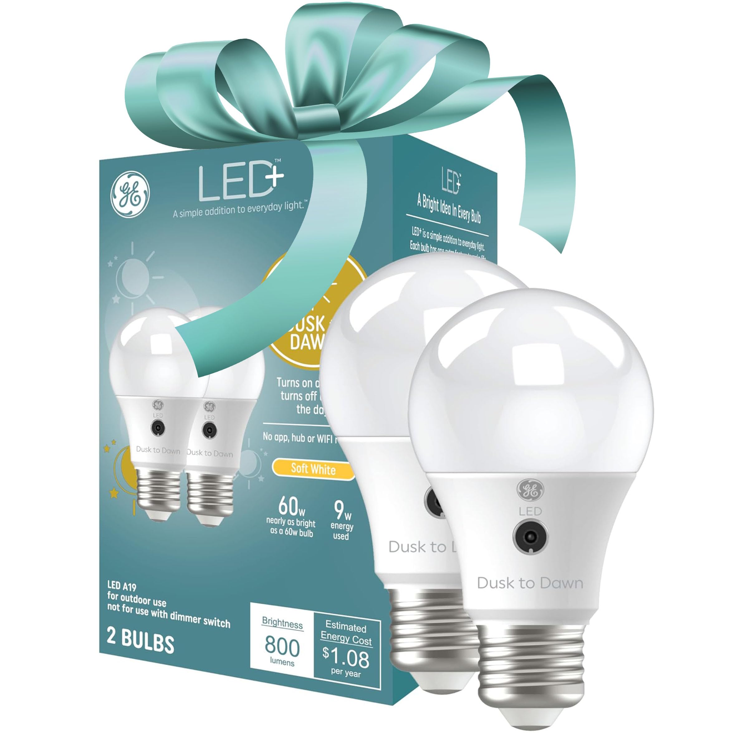 Ge Led+ A19 Dusk To Dawn Led Light Bulbs, Automatic On/Off Outdoor Security Light, Soft White, Great Christmas Gifts For Men, Ho