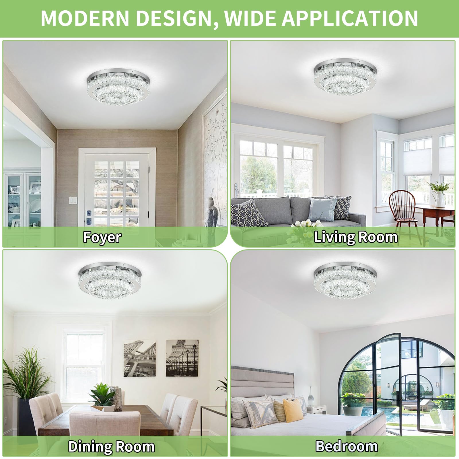 HOPGGIE Crystal Chandelier LED Light Fixture 18 Inch Dimmable 2 Tier Flush Mount for Living Room Bedroom Dining Room