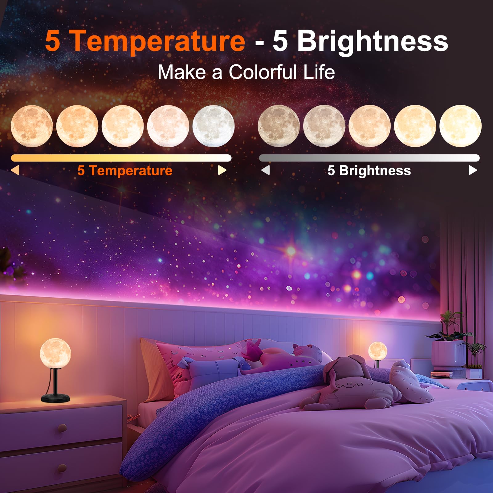 Jimimoro Moon Lamp Led Night Light - Dimmable Bedside Lamps Small Modern Bedroom Lamp Led Desk Light With 25 Lighting Modes 3D P
