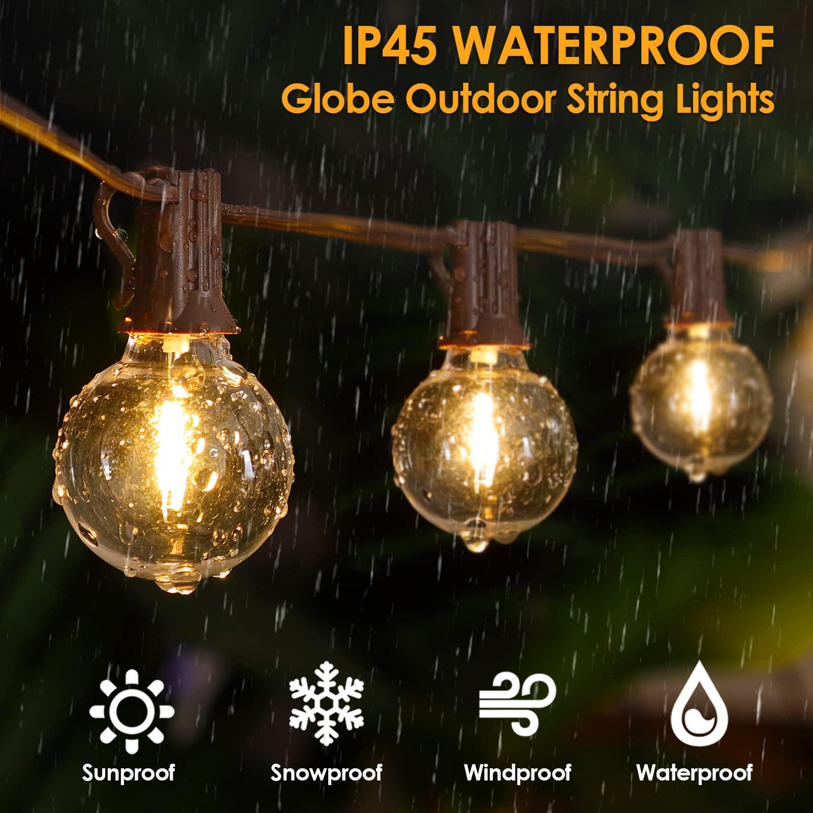 Mlambert 50Ft Outdoor String Lights, G40 Globe Patio Lights With 25+2 Waterproof Led Hanging Plastic Bulbs For Gazebo Pergola Ca