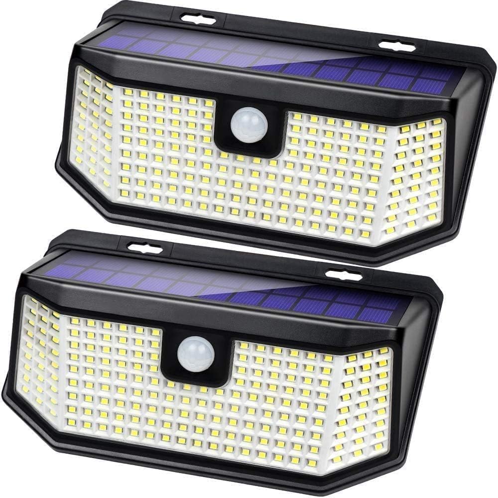 Aootek Solar Motion Sensor Lights, 182 LEDs, 2500Lm, IP65 Waterproof, Black, 2-Pack, Model Aootek-GT44T5