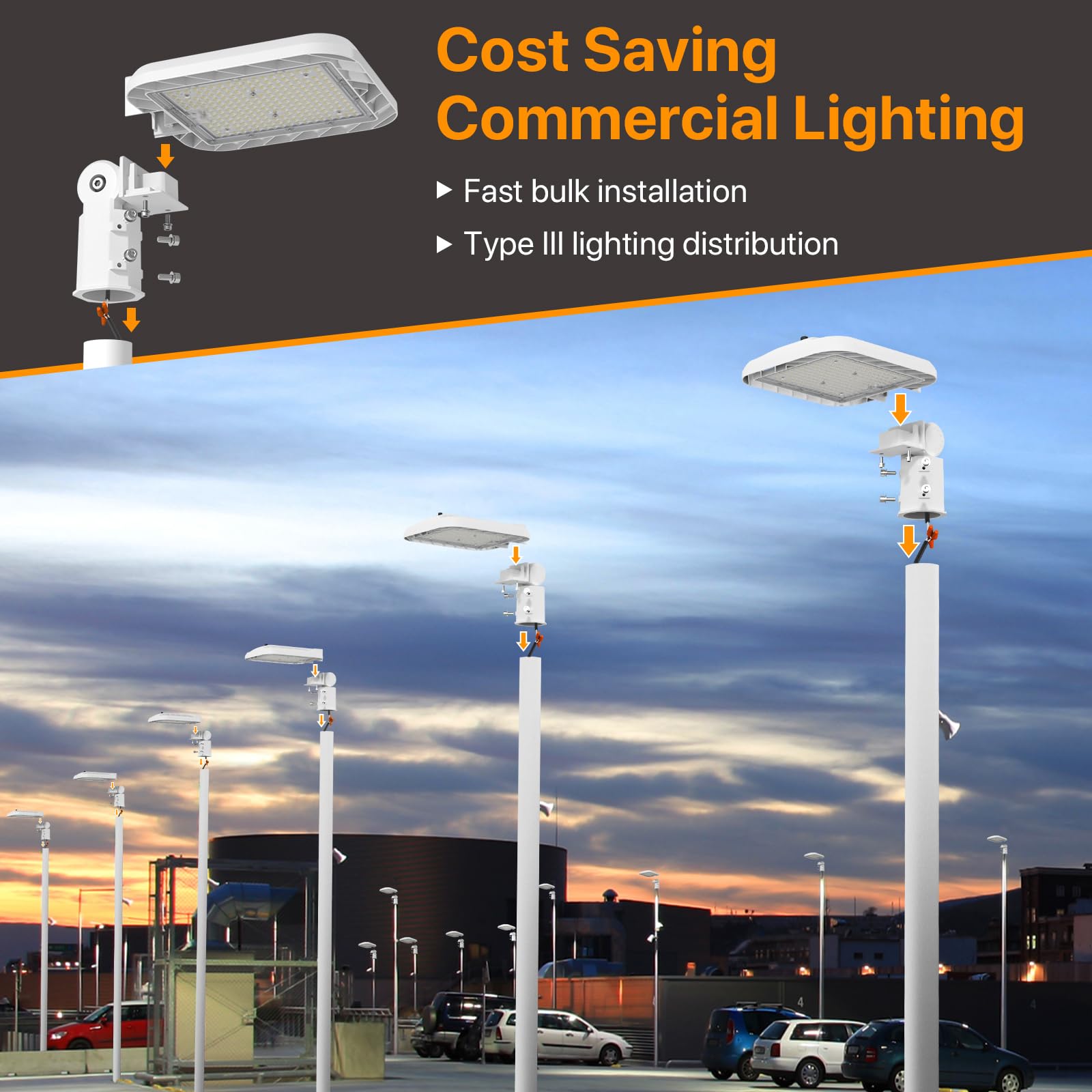 Demilare 150W Led Parking Lot Light, 22500Lm Outdoor Light With Dusk To Dawn Photocell, Adjustable Slip Fitter Mount 5000K Ip65