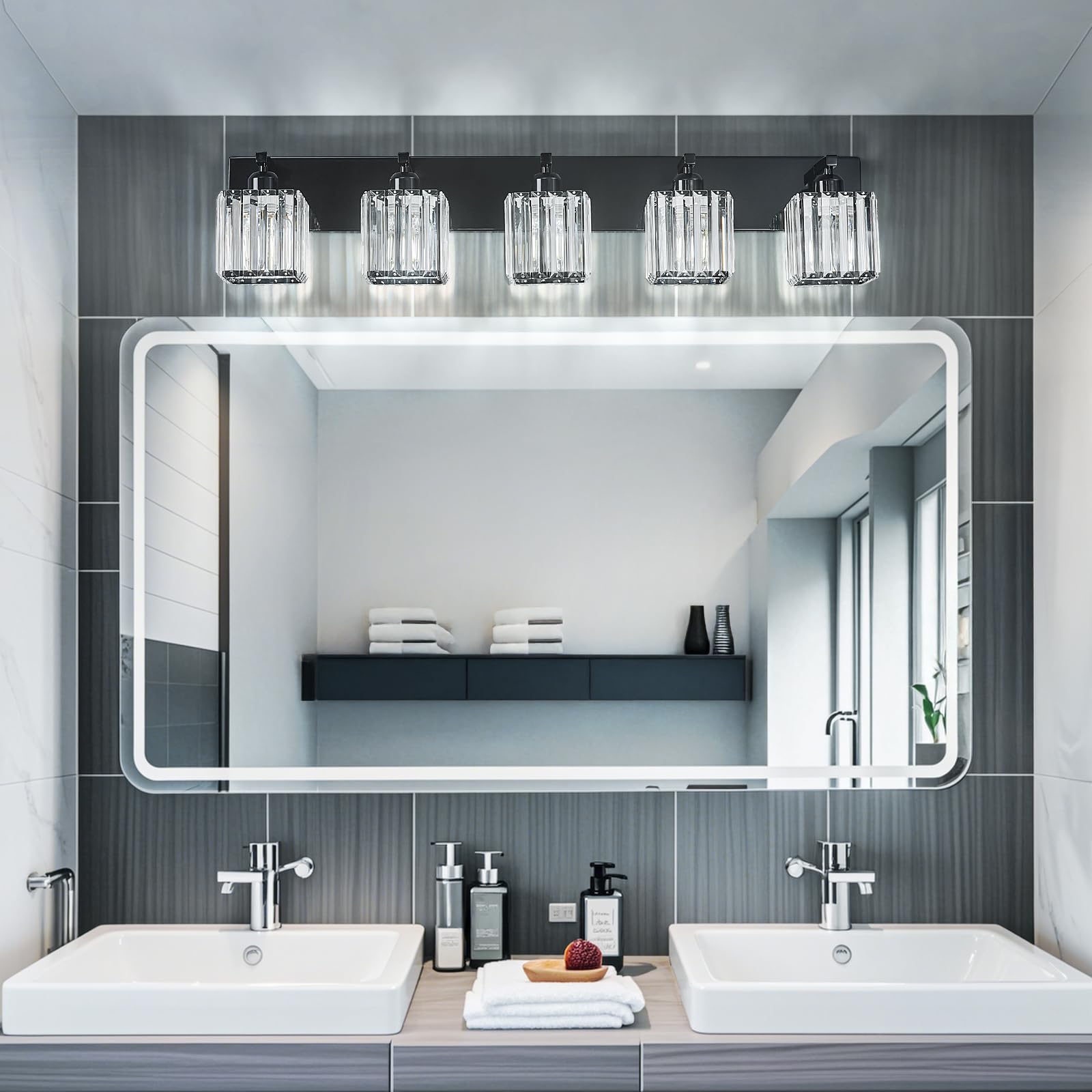 FDPBY Modern Bathroom Vanity Light 5-Light Plating Black Crystal Wall Fixture Model 002 Metal