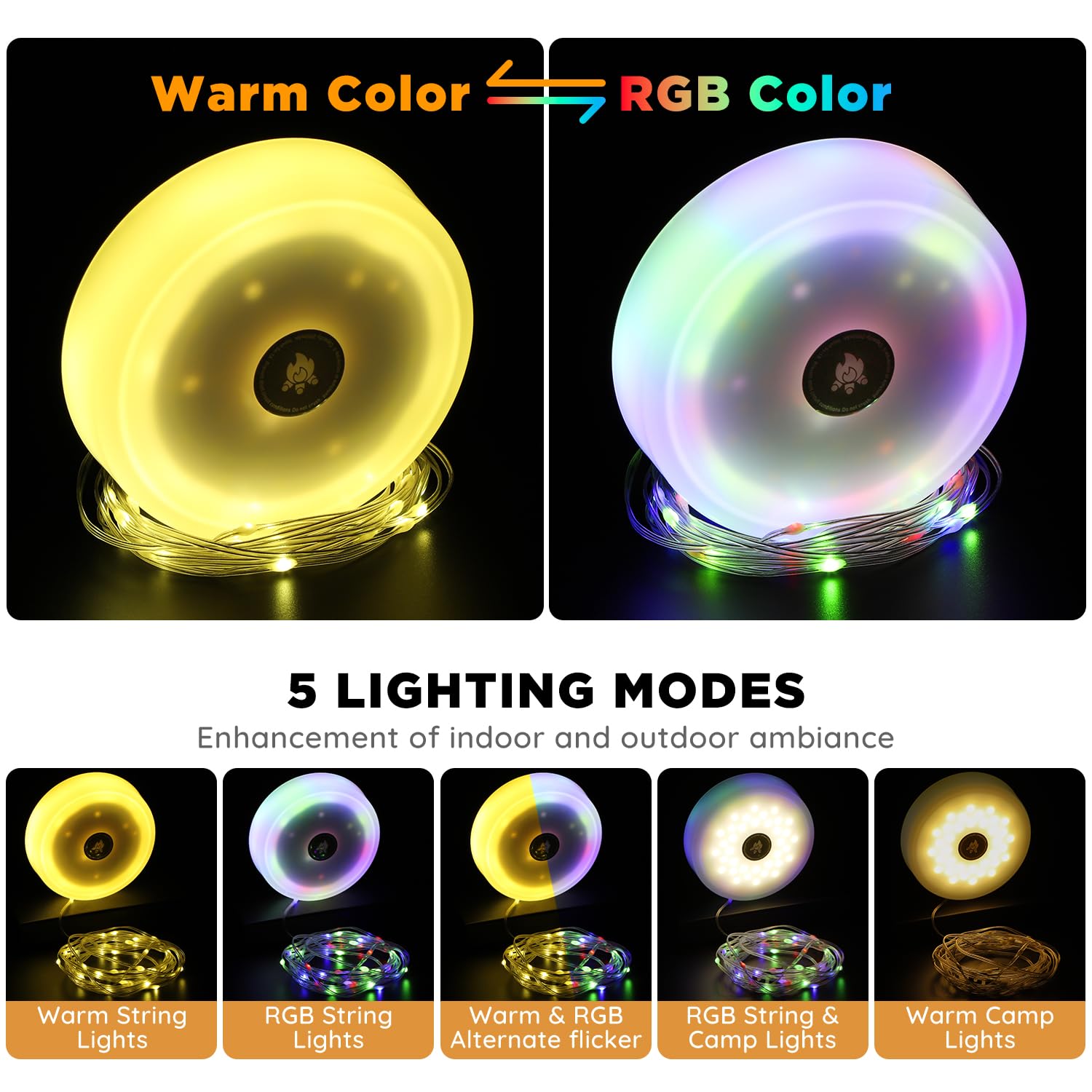 Siloon Solar Camping String Lights Outdoor, 2 In 1 Rechargeable With 8 Modes, 32.8Ft Waterproof Portable, Solar Powered And Usb