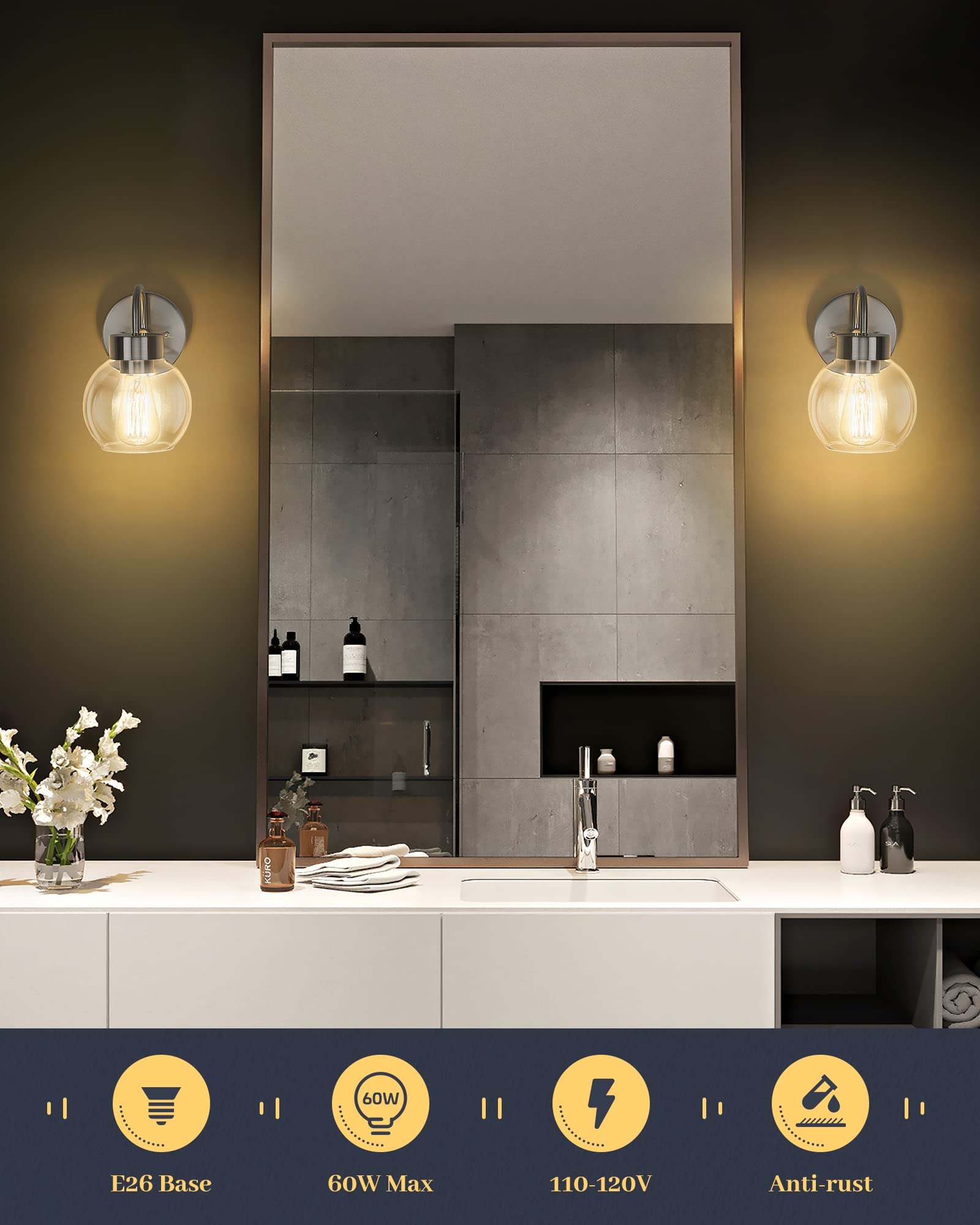 Eapudun Bathroom Light Fixtures Over Mirror, 1-Light Brushed Nickel Wall Sconces, Modern Vanity Light Porch Lamp, Hallway,Bedroo