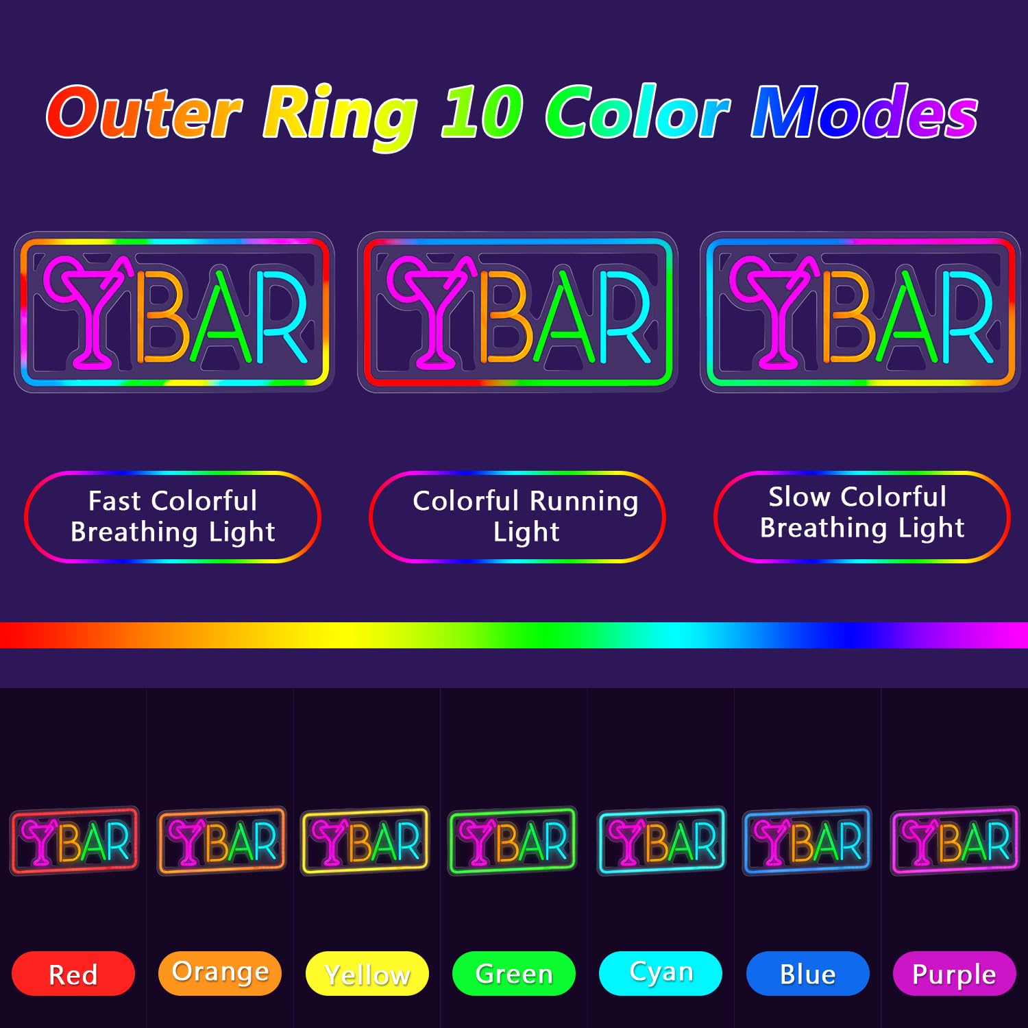 Qusea LED Neon Sign for Wall Decor, Acrylic, USB Powered, 16x8 inches, Bar