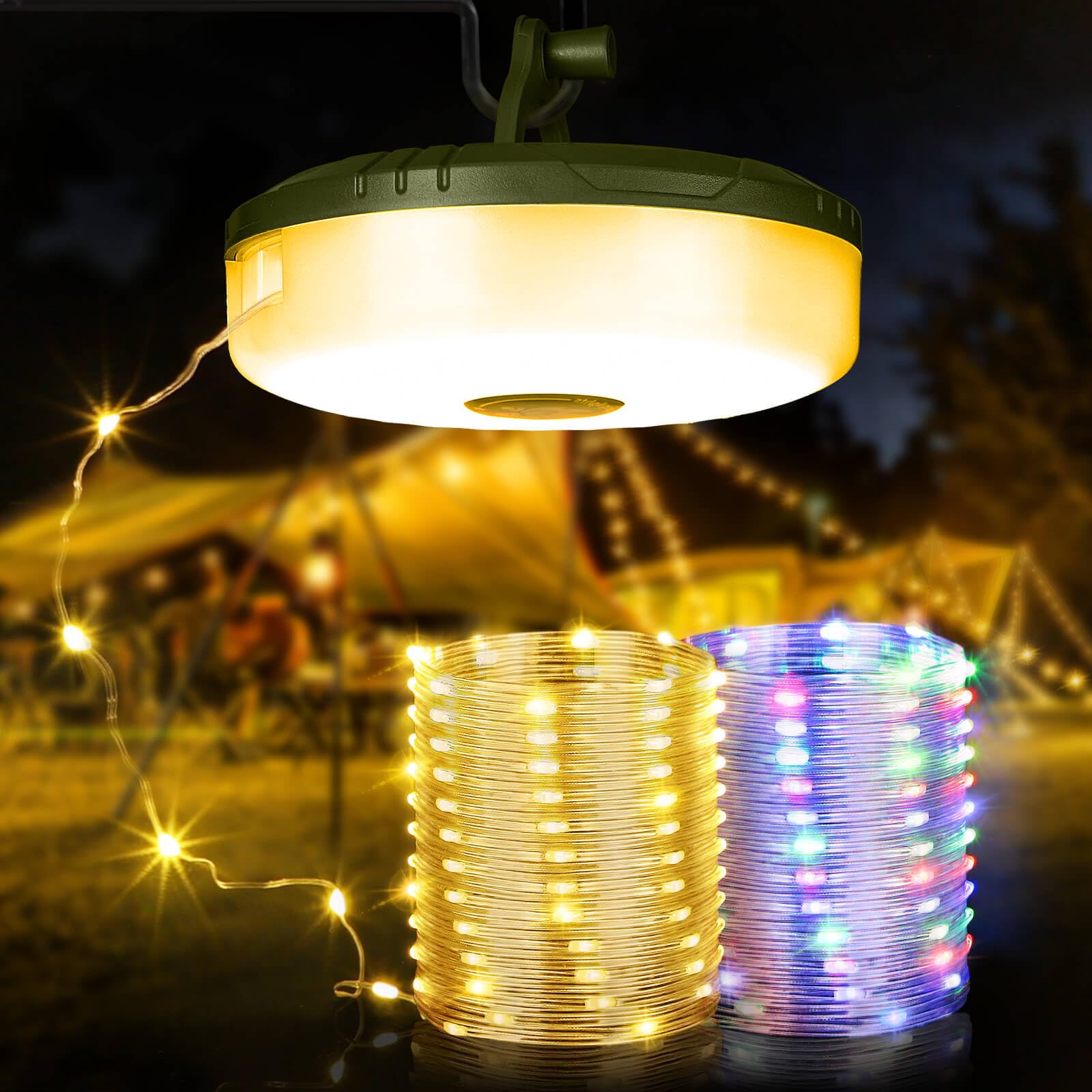 Ogery Camping String Lights, 4 In 1 Quick Storage 32.8Ft Rechargeable Tent Lights String With 8 Lighting Modes, Hanging Waterproof Portable Led Lamp For Outdoor Patio Awning Garden Party Essentials