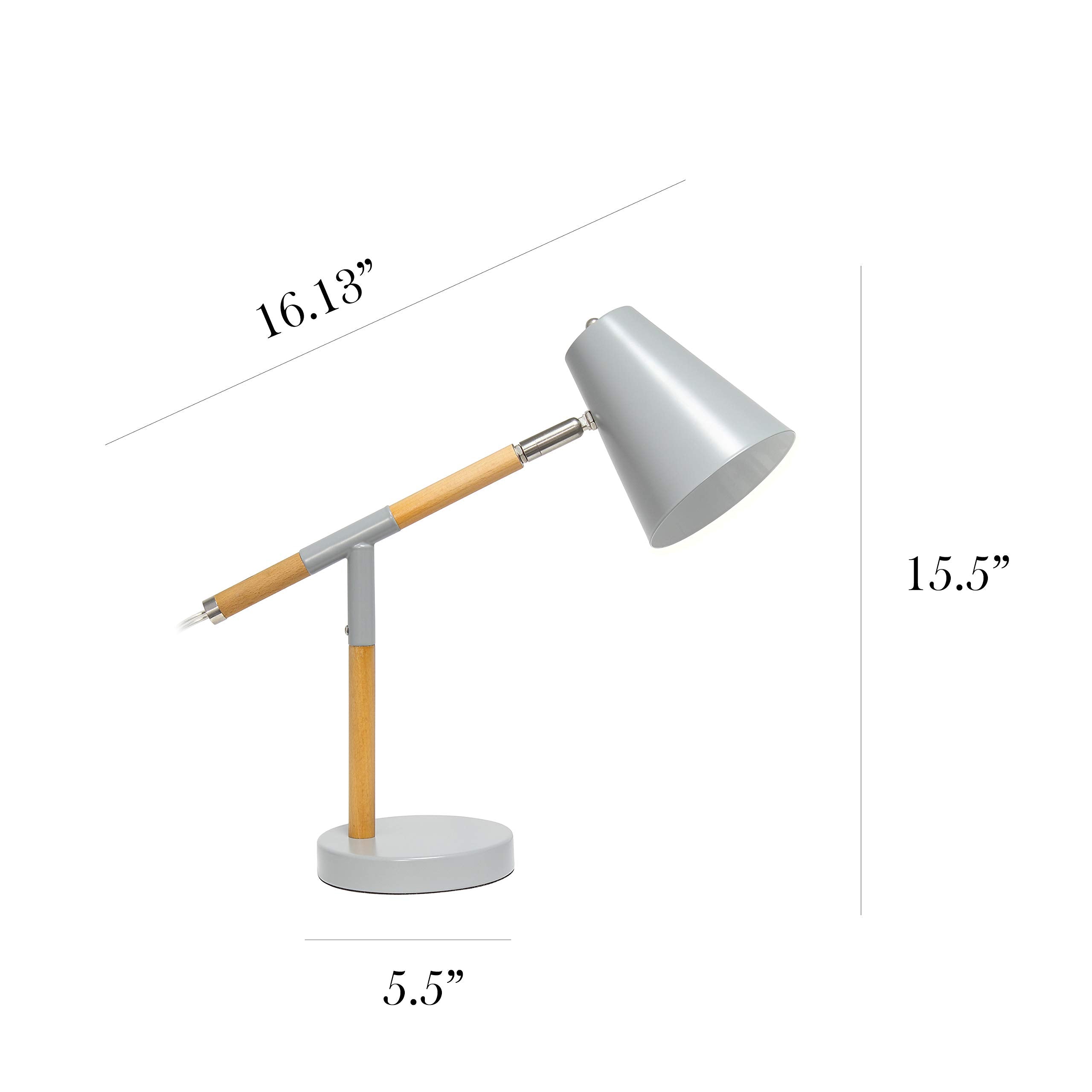 Simple Designs Ld1059-Gry Gray Matte And Wooden Pivot Desk Lamp