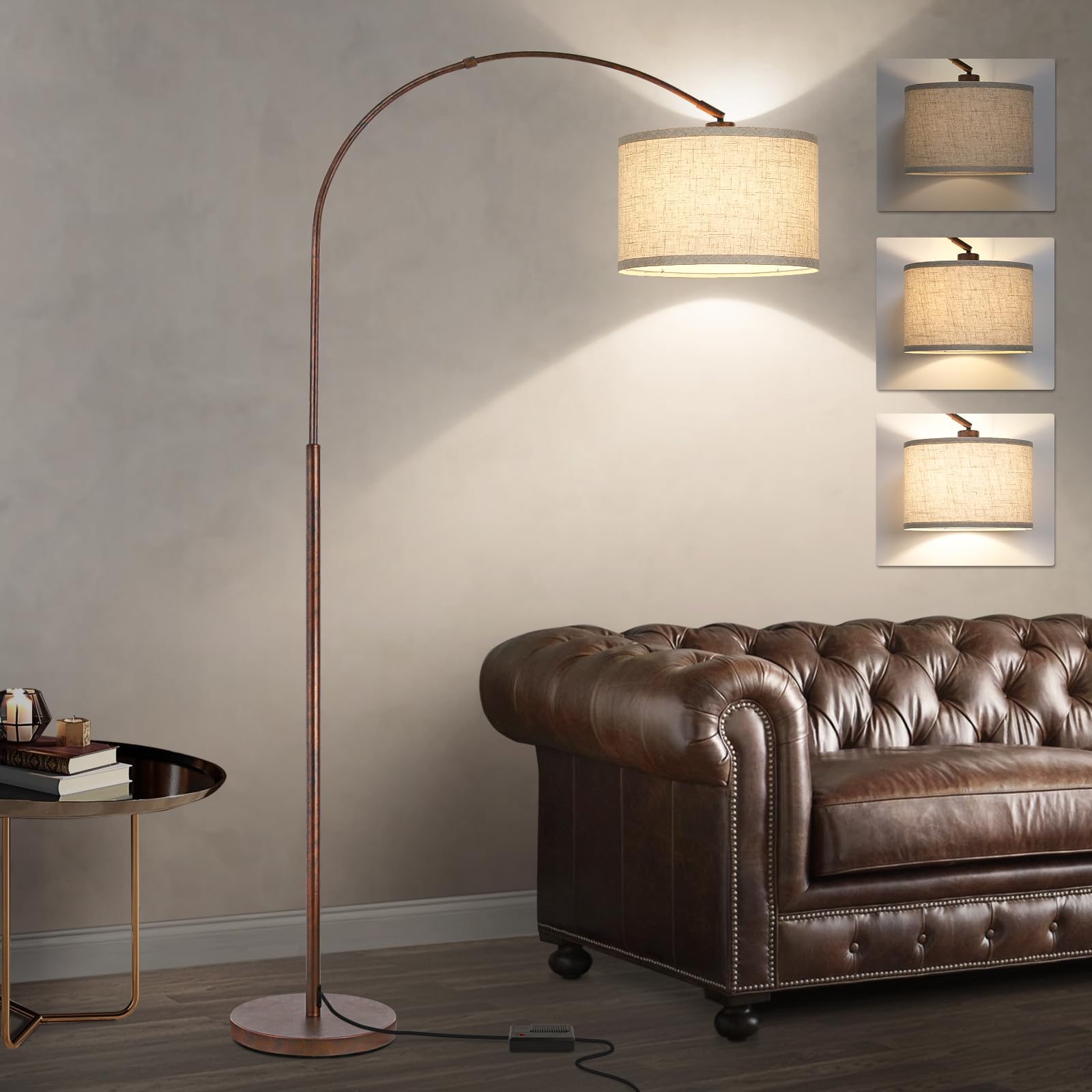 Dimmable Arc Floor Lamps for Living Room, Mid Century Floor Lamp, Antique Bronze Standing Lamp with Adjustable Hanging Shade, Ta