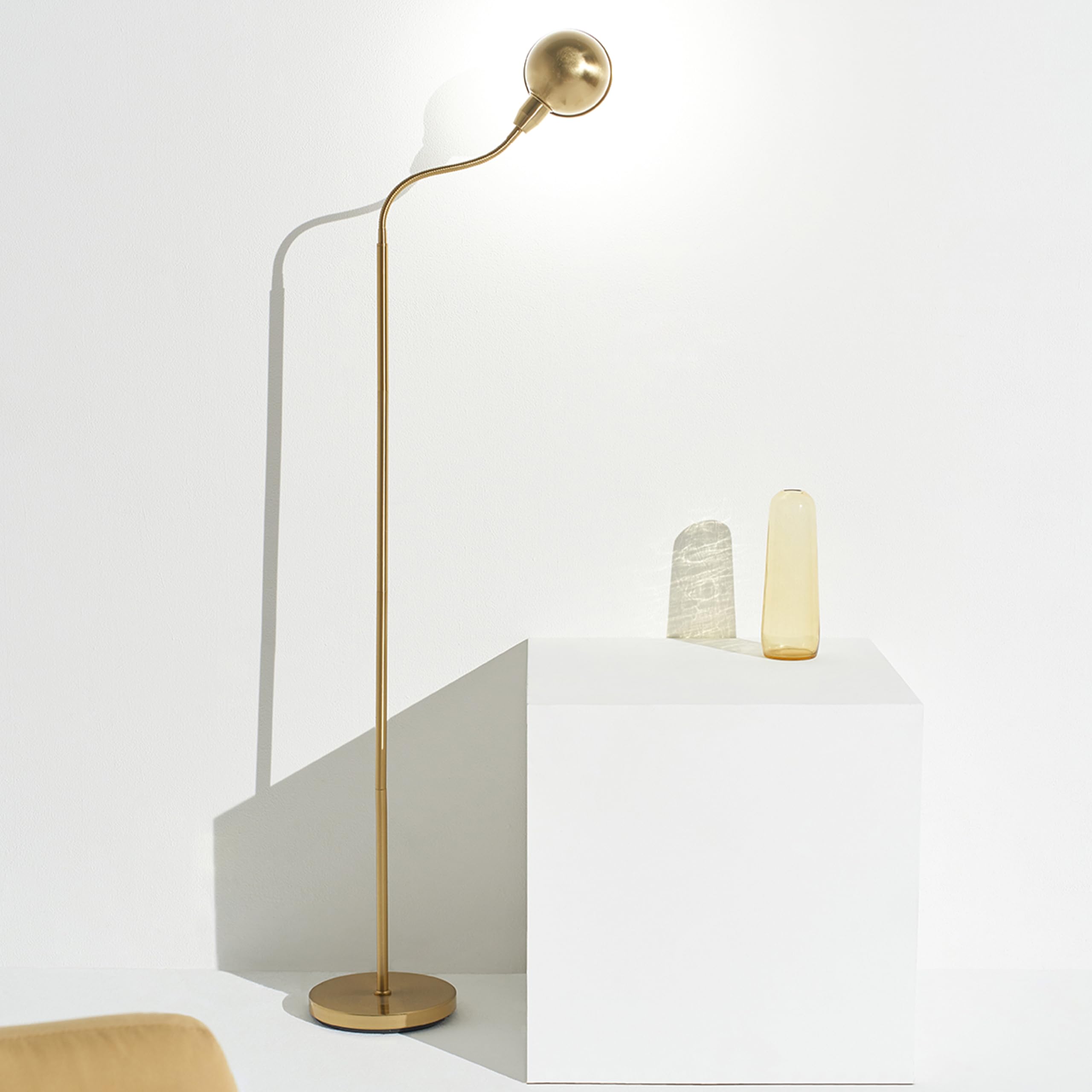 Brightech Regent LED Floor Lamp, Adjustable Gooseneck, Tall Skinny Design, Antique Brass, Model BT-FL-RGNT
