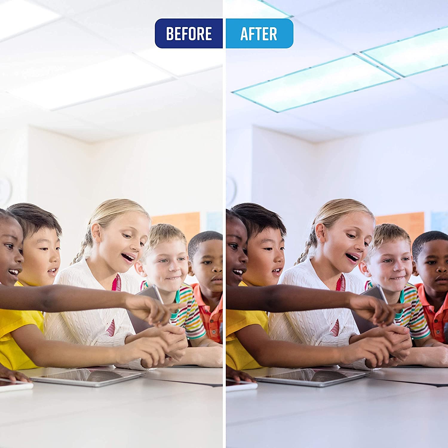 GlareShade Fluorescent Light Covers - Ocean Blue, 2'x4' (5-Count), Magnetic Polyester for Glare Relief in Classroom or Office