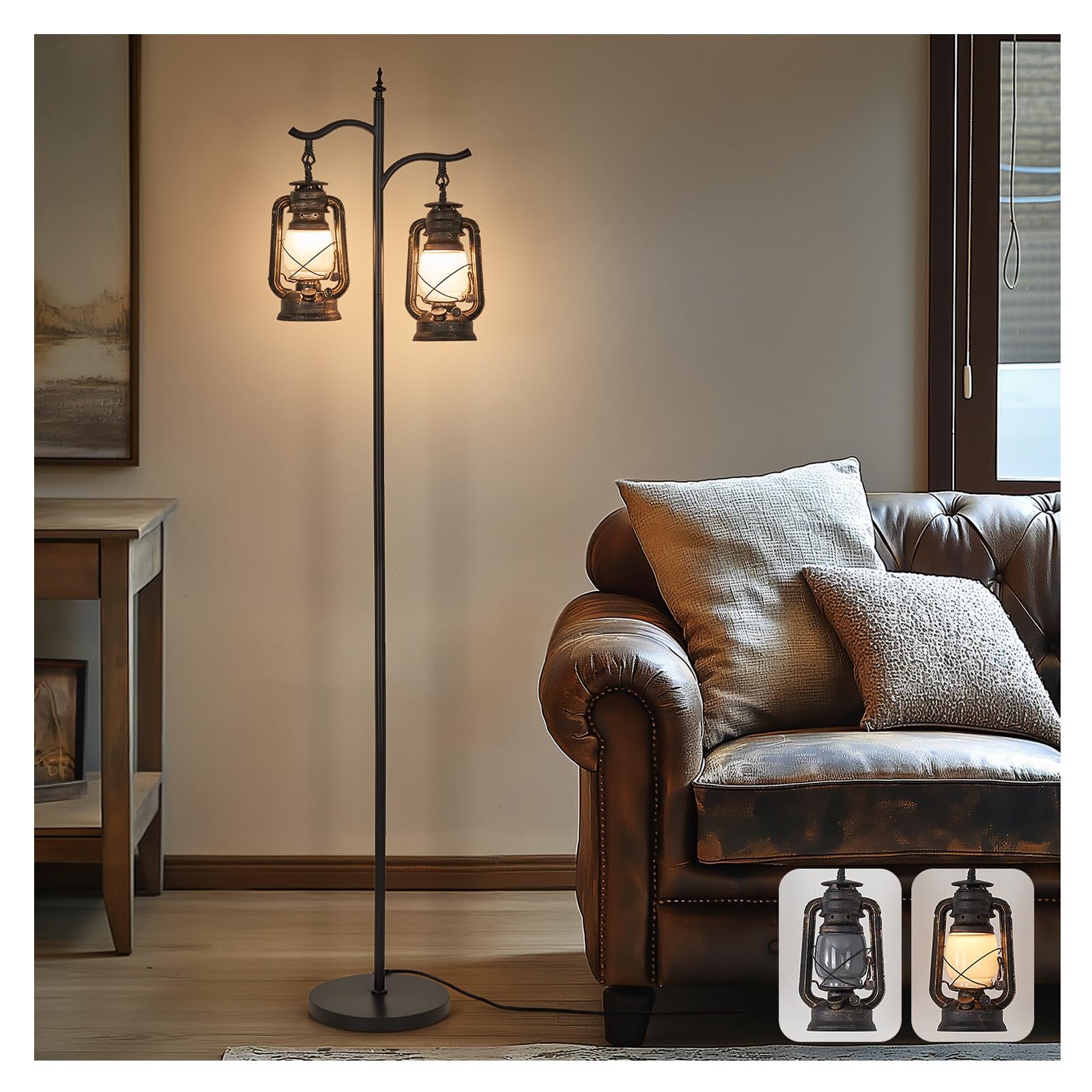 HELIJIA 3-Way Lighting Dual Head Farmhouse Floor Lamp, Heavy-Duty Metal Farmhouse Design with Rock-Solid Base, Vintage Standing 
