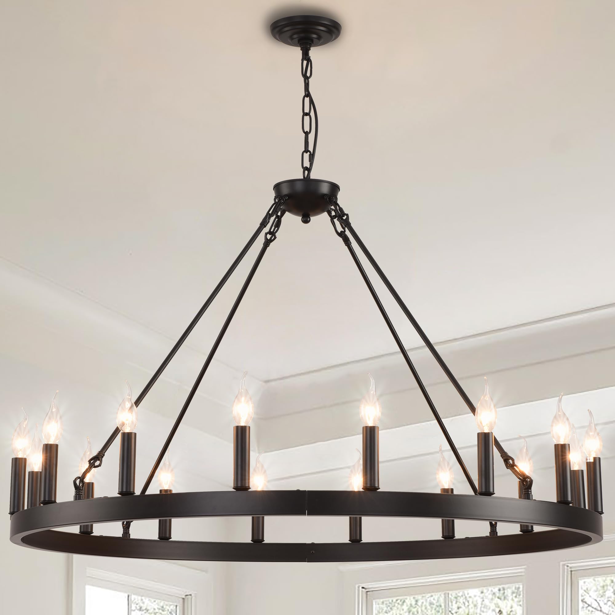 Sarudiir 40&quot; Black 16-Light Rustic Farmhouse Wagon Wheel Chandelier For Porch & Dining Room