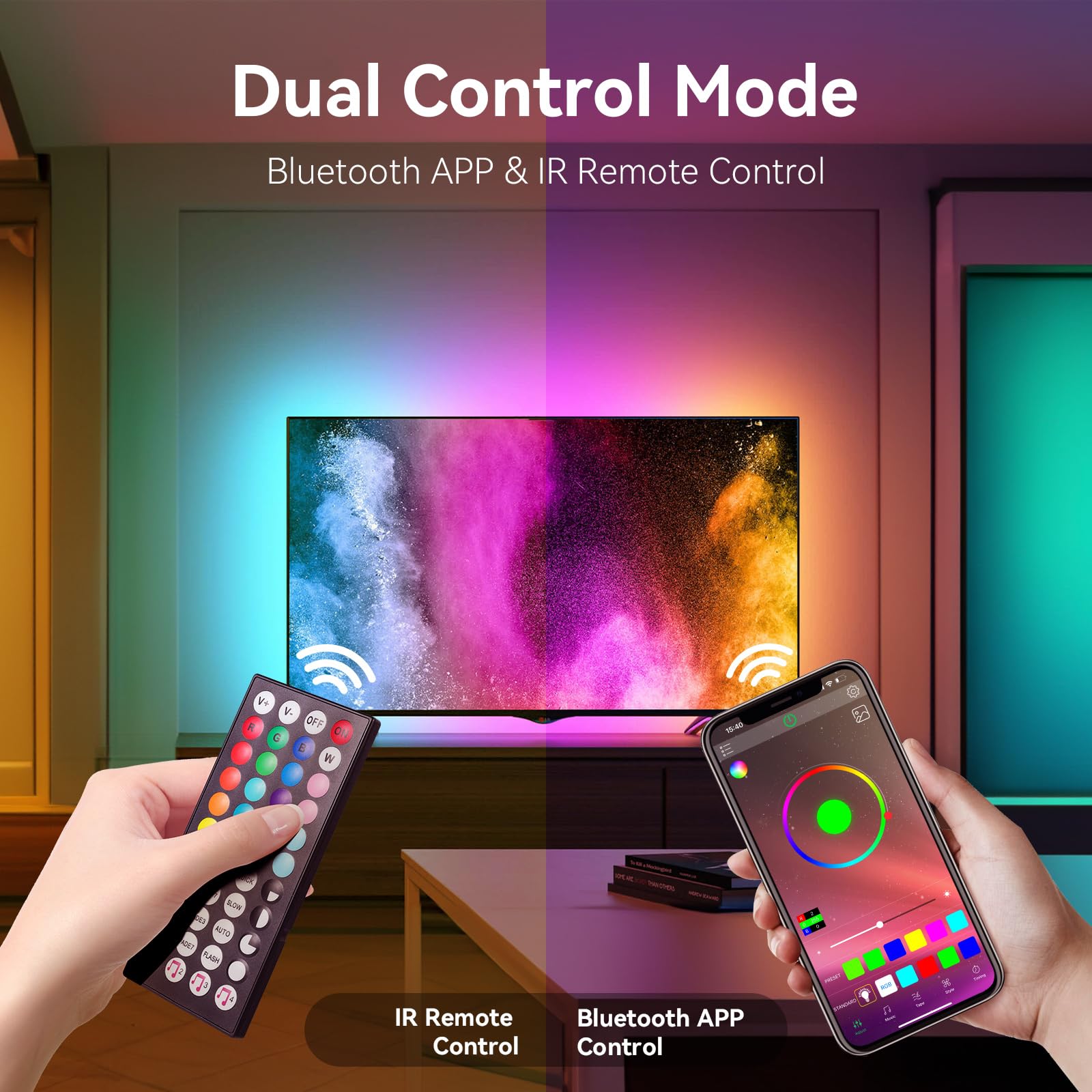 Shrightled Led Lights For Bedroom 130Ft (2 Rolls Of 65Ft) Music Sync Color Changing, Bluetooth Rgb Led Strip Lights With Remote