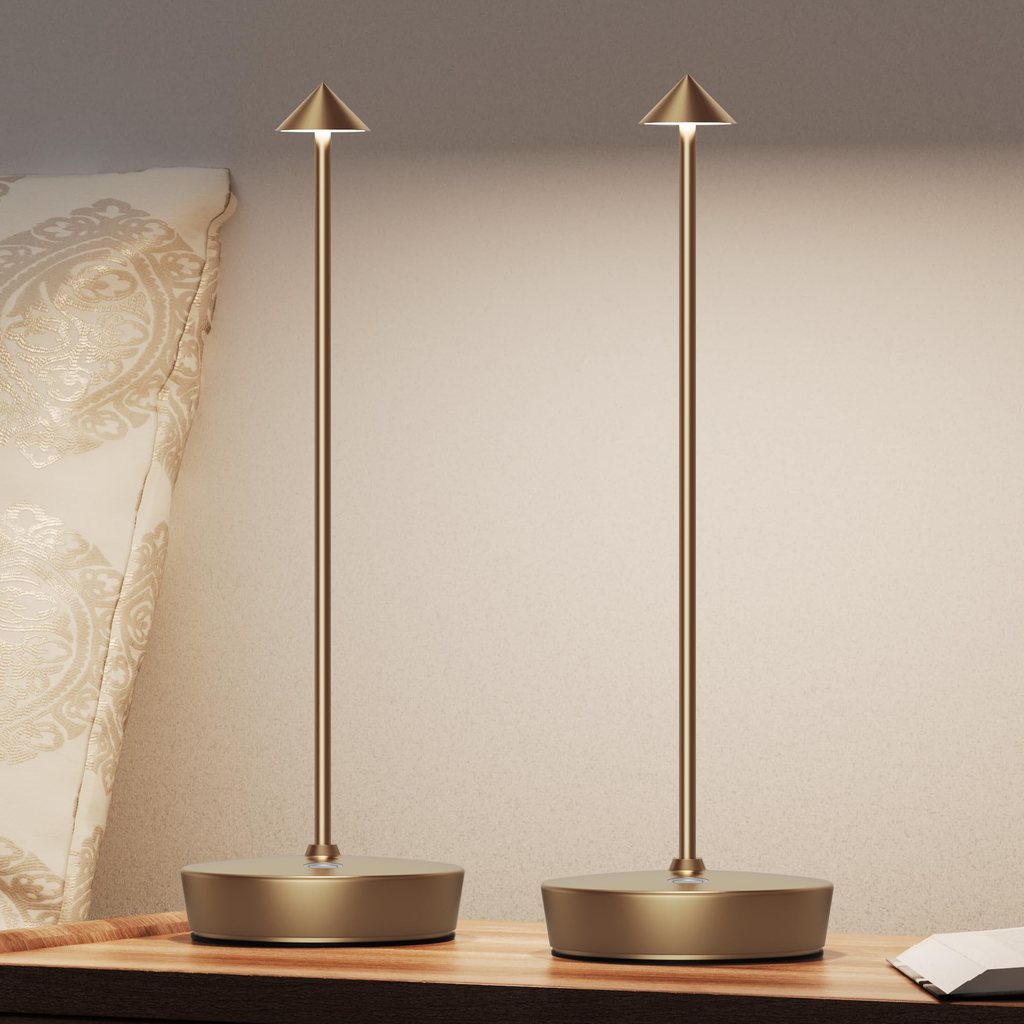 JALVDE Cordless Table Lamp, Rechargeable LED, Dimmable, Aluminum, Set of 2, Titanium, Model D-W-07