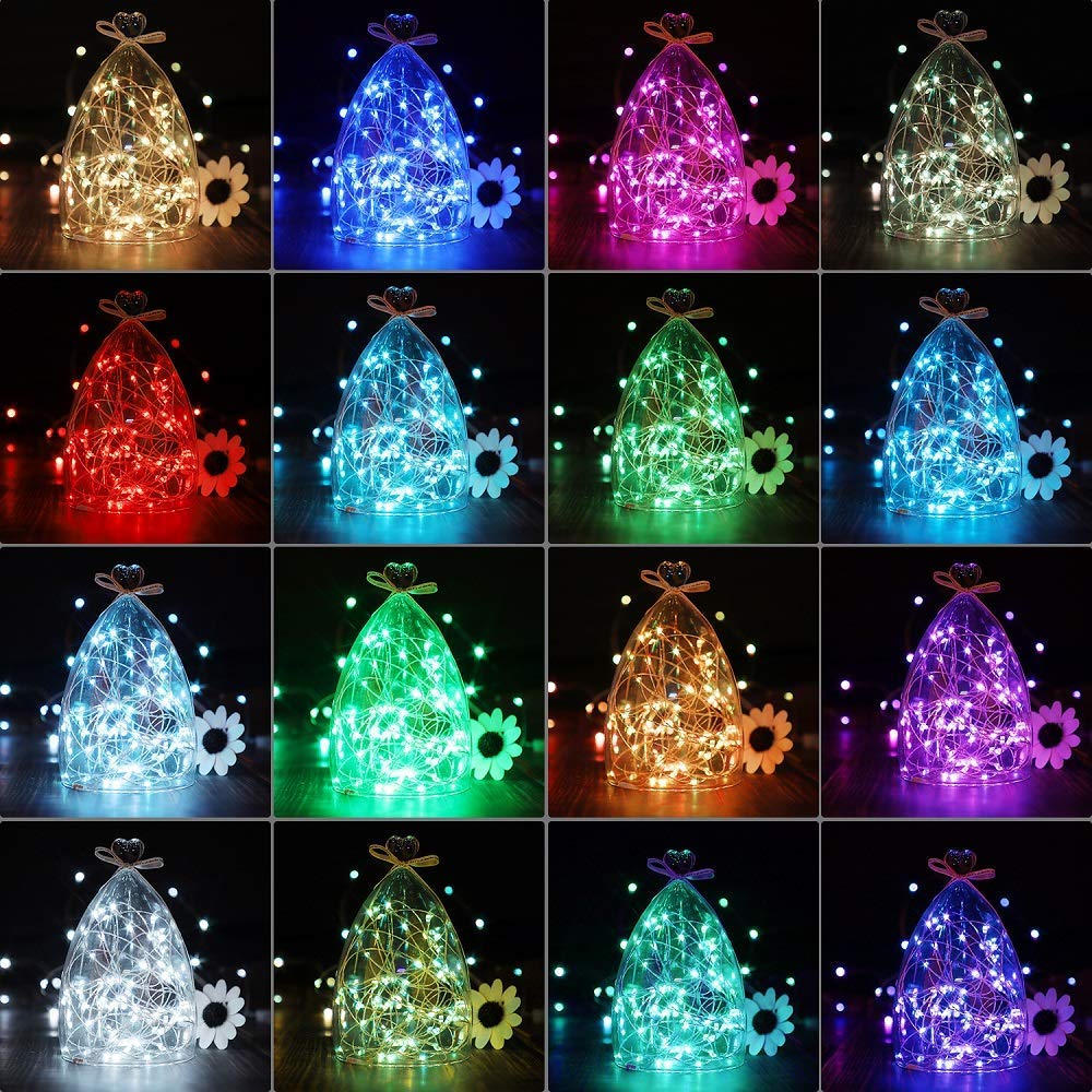24 Colors Changing Fairy String Lights USB Powered with Remote Control, 33ft 100 RGB LED Bright Silver Wire Firefly Lights for C