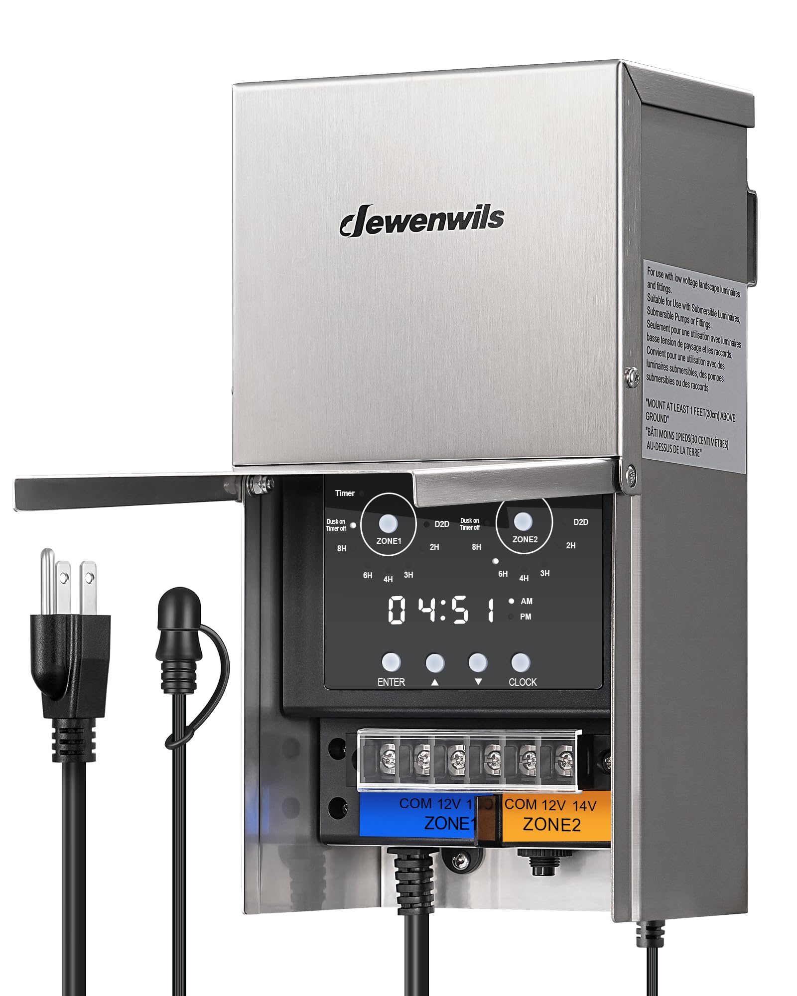Dewenwils 300W Low Voltage Landscape Transformer  Multi Zone  Outdoor Landscape Lighting Transformer With Photocell Sensor & Timer  120V To 12V/14V  Weatherproof For Deck Light  Pool Light  Etl Listed