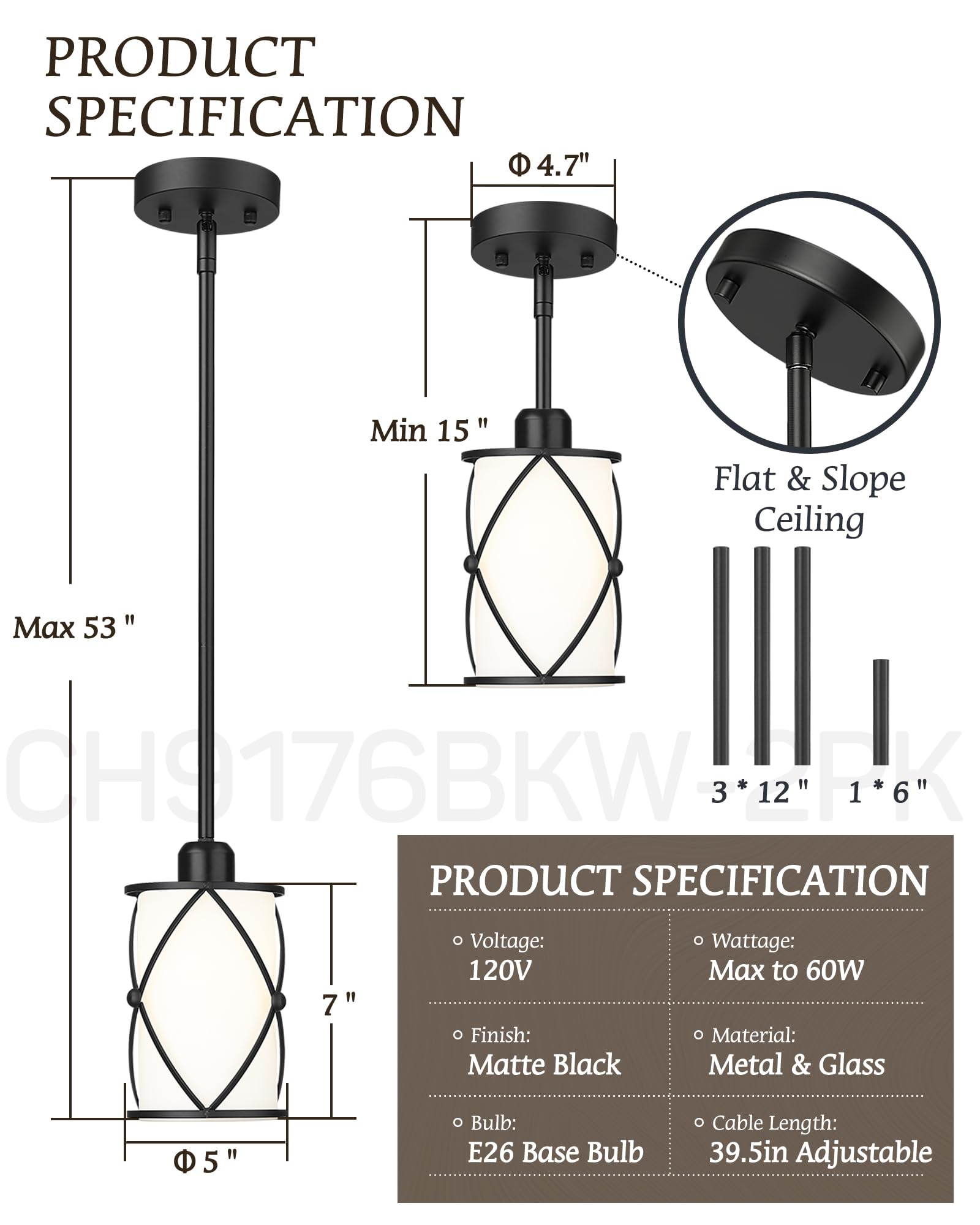 Osimir Pendant Lights Kitchen Island 3 Pack  Black Kitchen Pendant Lighting Over Island With Milk Glass And Rods  Modern Mini Hanging Light For Sink Dining Room  Ch9176Bkw-3Pk