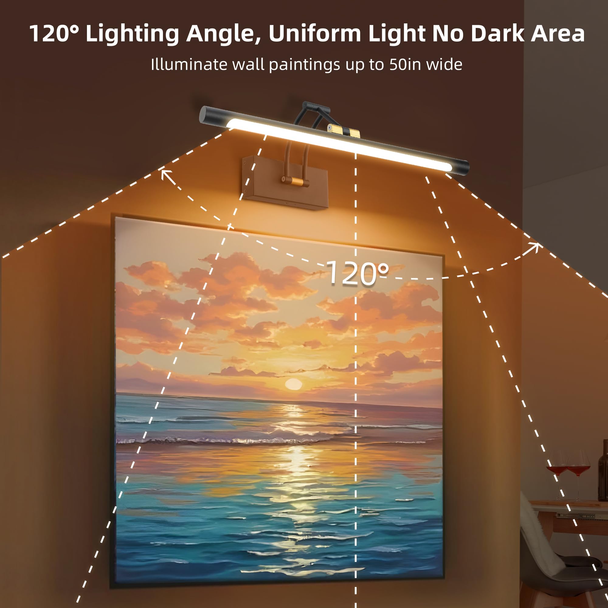 Neymlya 16" Wireless Picture Light, Rechargeable, Dimmable, Black Gold - 3000K/4000K/6000K, Remote Controlled, Model 16IN