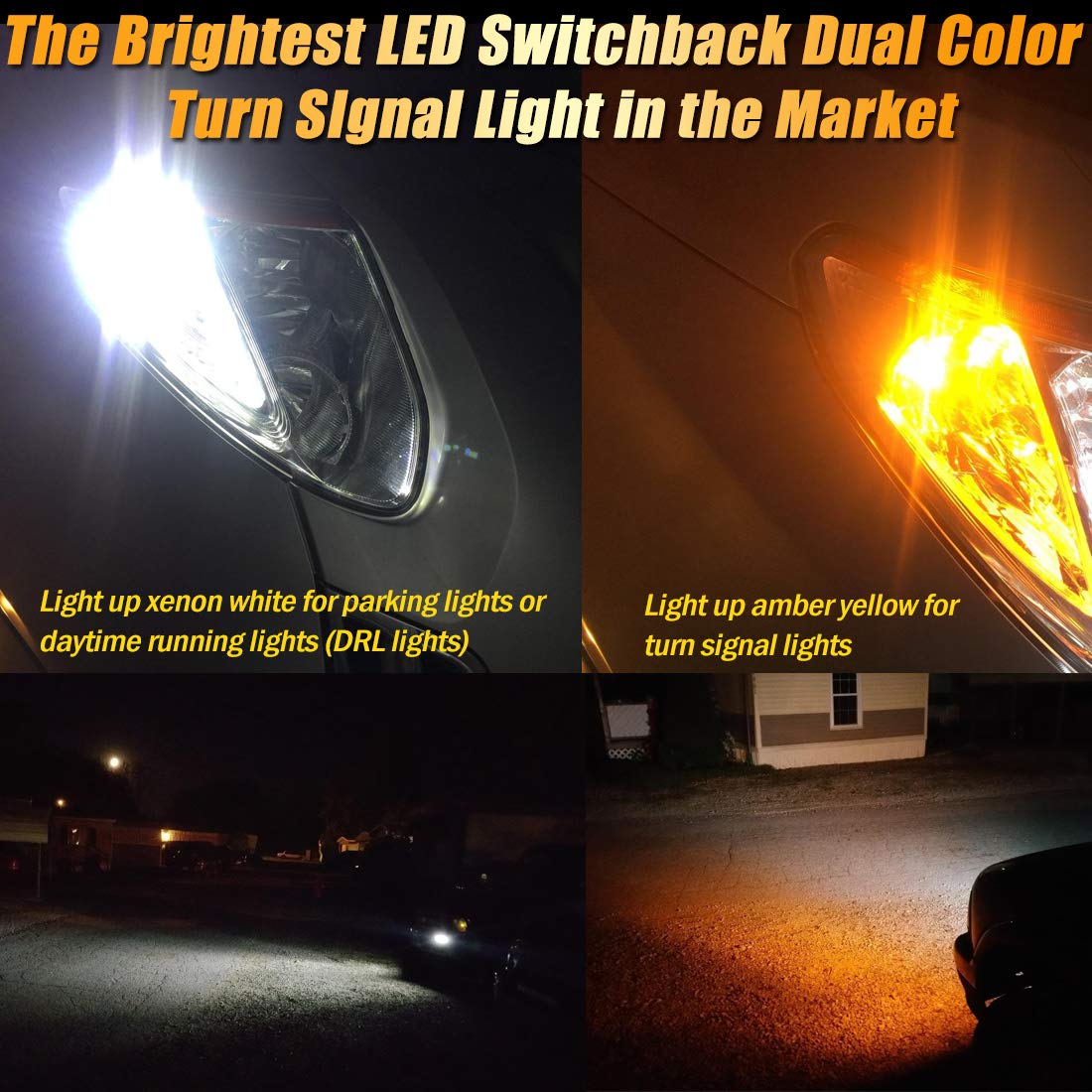 Lighsta Canbus Anti Hyper Flash 3157 4157 3155 3457 Switchback Led Bulbs Dual Color For Amber Yellow Turn Signal Lights, White D