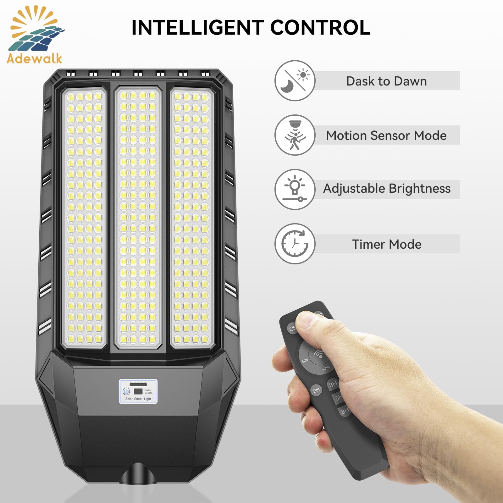 Adewalk 6000W Solar Street Light, Commercial Grade Solar Street Lights Outdoor Dusk to Dawn, Solar Lights Outdoor with Motion Se
