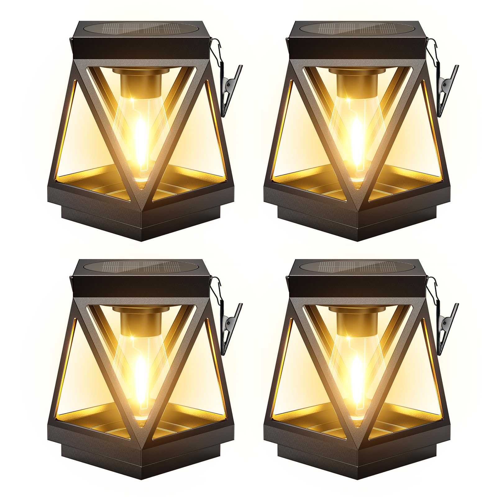 KOOPER 4 Pack Solar Lanterns Outdoor Waterproof  Upgraded Black Metal Hanging Solar Lights Outdoor Lanterns Decorative for Yard Patio Table Pathway Garden Decor