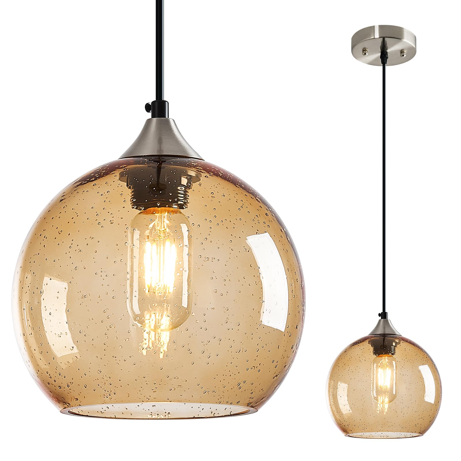 Lbsqj Light Brown Glass Pendant Lights Kitchen Island Lighting Globe Pendant Light Fixtures Modern Pendant Lighting For Bedroom Living Dining Room Light Fixture (7.87 In  1 Pack)