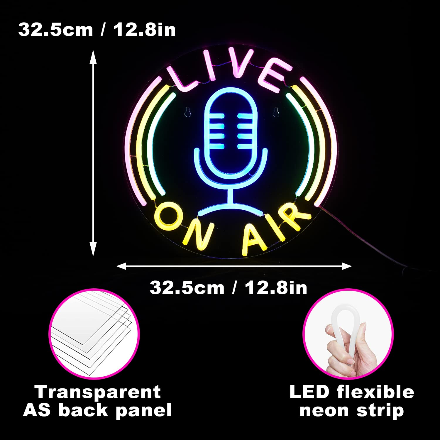LISIGNVE Live On Air Neon Sign LED Wall Decor USB Powered 12.8inx12.8in Multicolored