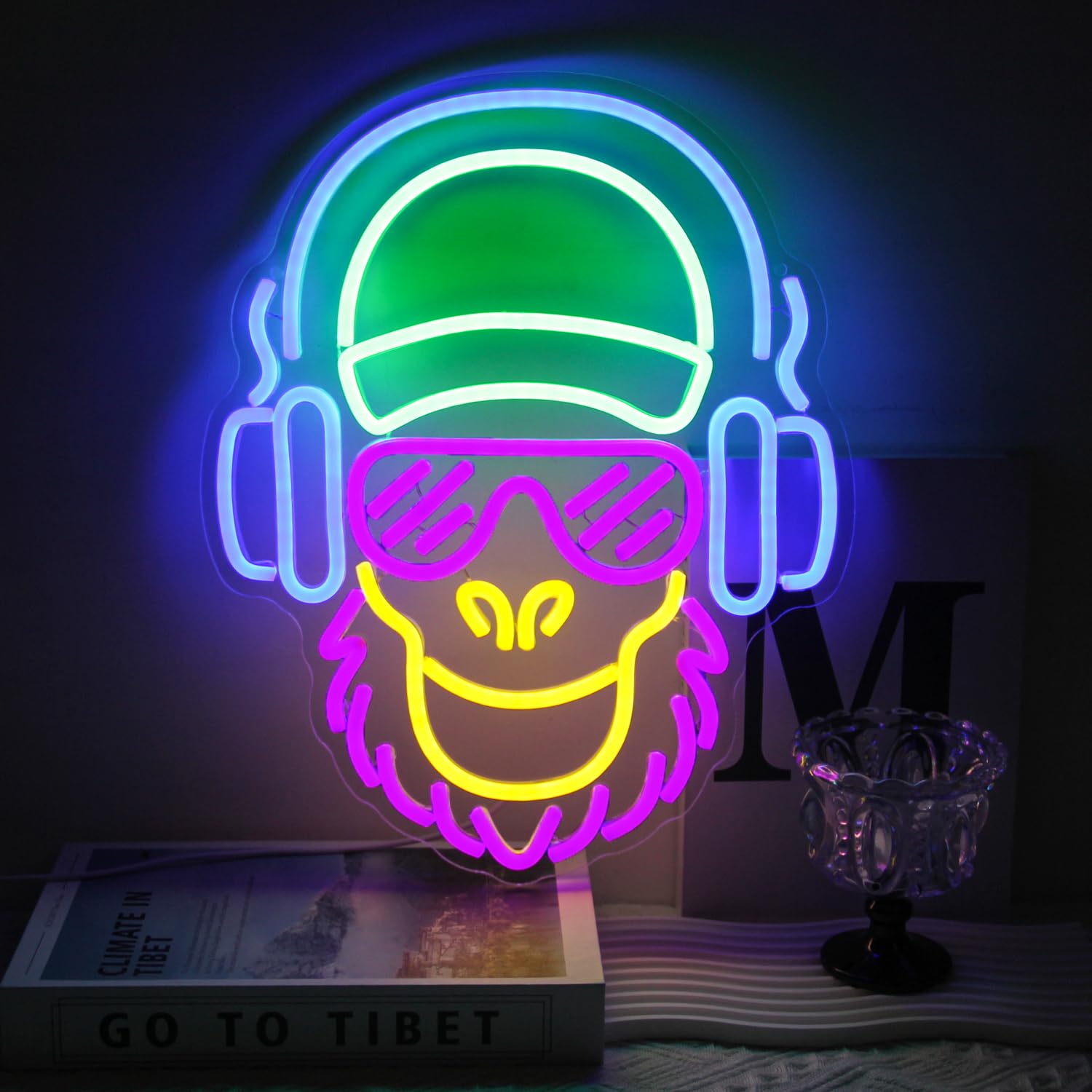 CKTBLEY Monkey Listening to Music Neon Sign Monkey with Headphone Neon Light Live Music LED Sign for Wall Cool Animal Neon Light