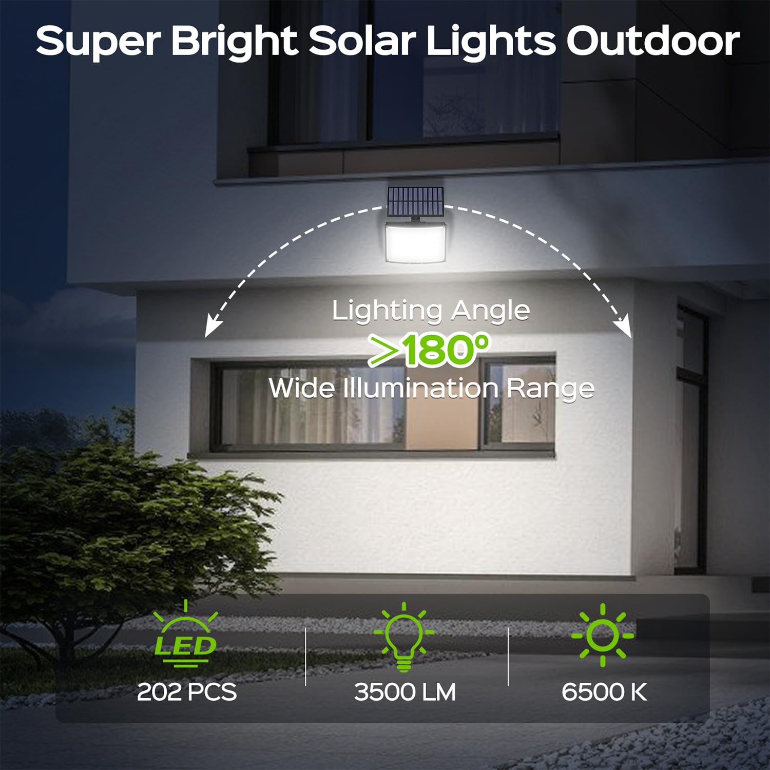 Adiding Solar Outdoor Lights, 3500LM LED Flood Light with Remote, 16.4 Ft Cable, Black, 1 Pack, Solar Motion Sensor for Patio/Yard/Garage