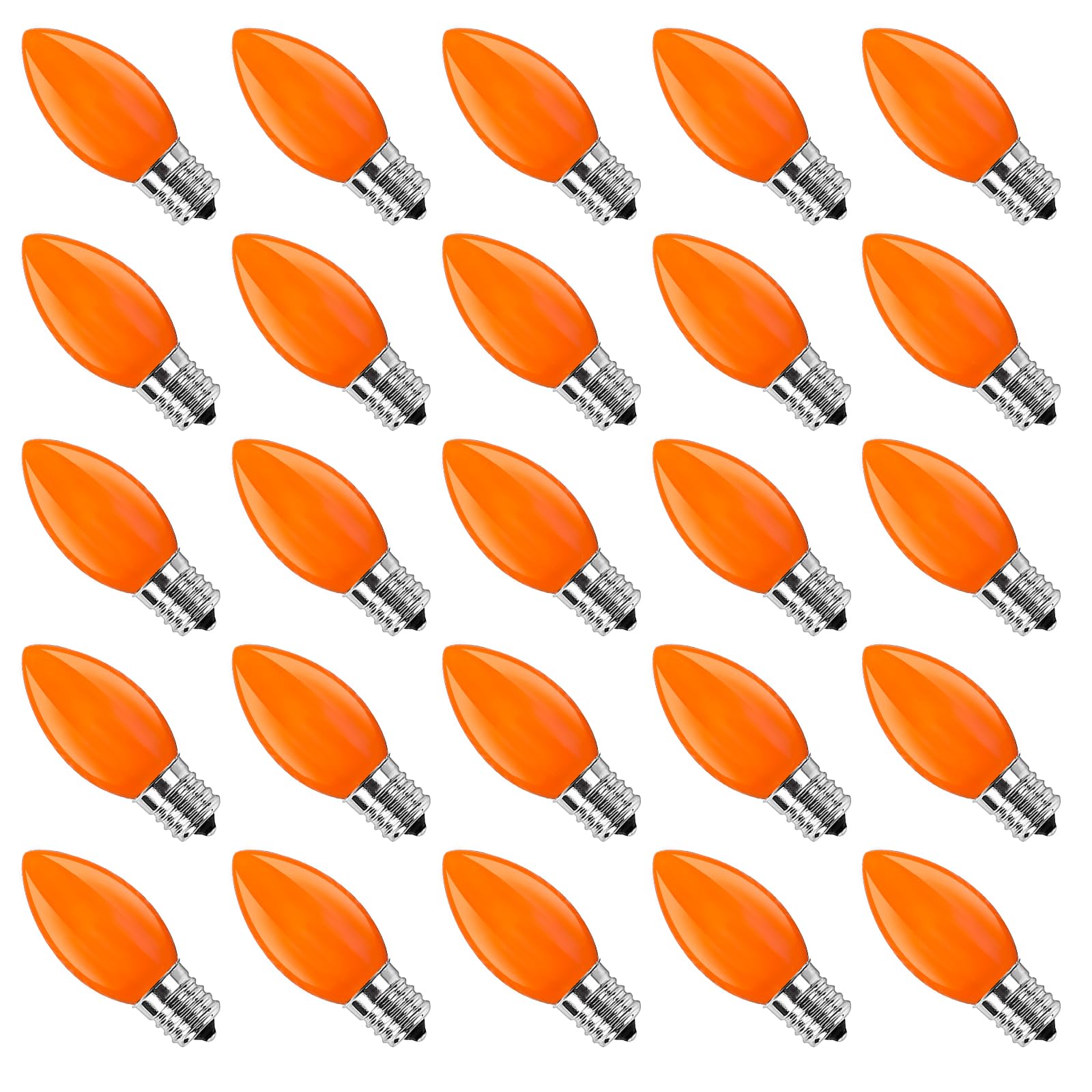25 Pack C9 Orange Halloween Replacement Light Bulb, C9 Orange Christmas Lights Bulbs for Halloween Outdoor Patio String Lights, E17 Intermediate Base Night Light Bulbs, 7 Watt, 120 Volt- Orange