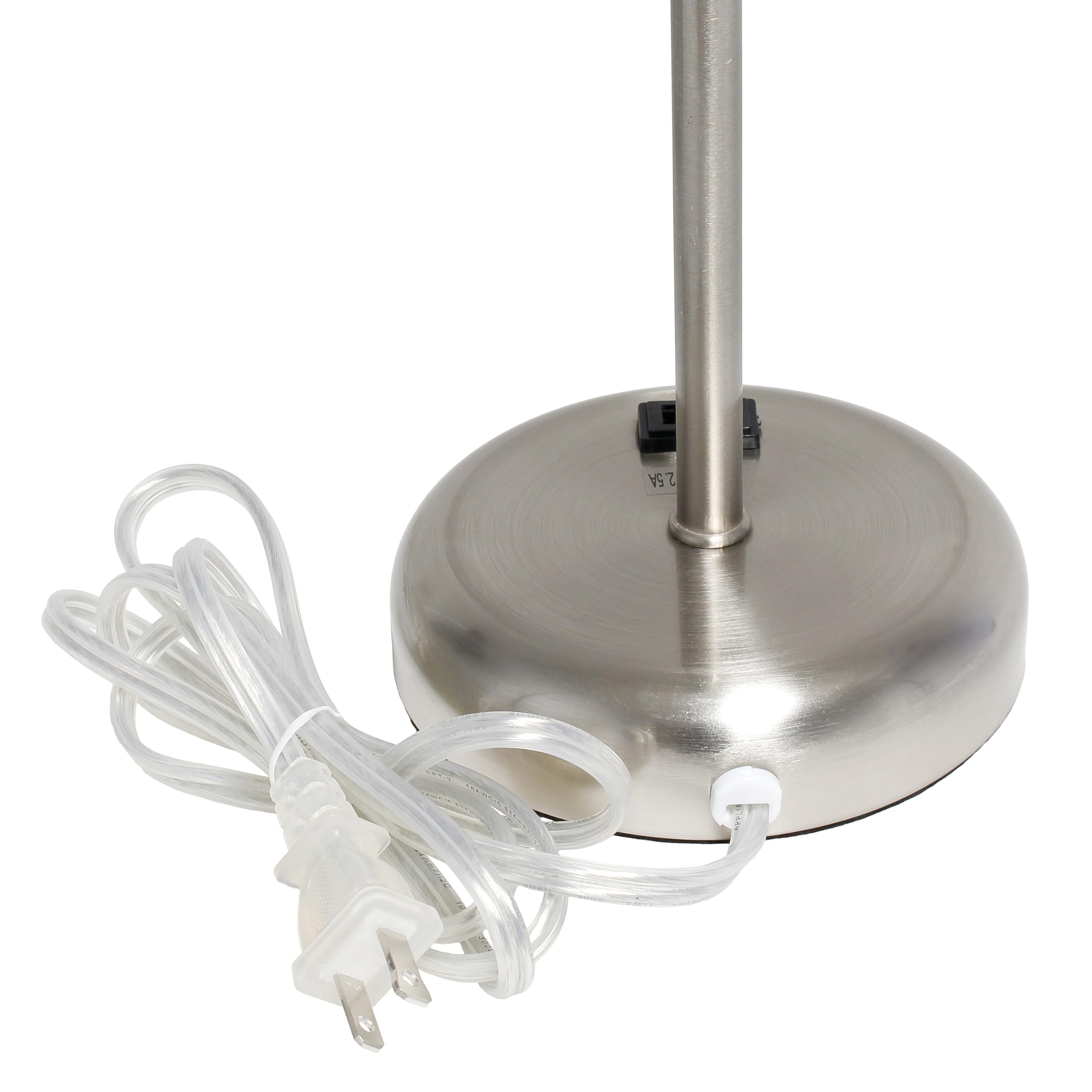 Simple Designs LT2024-WHT Table Lamp Pack of 2, Brushed Steel/White with Charging Outlet and Drum Fabric Shade