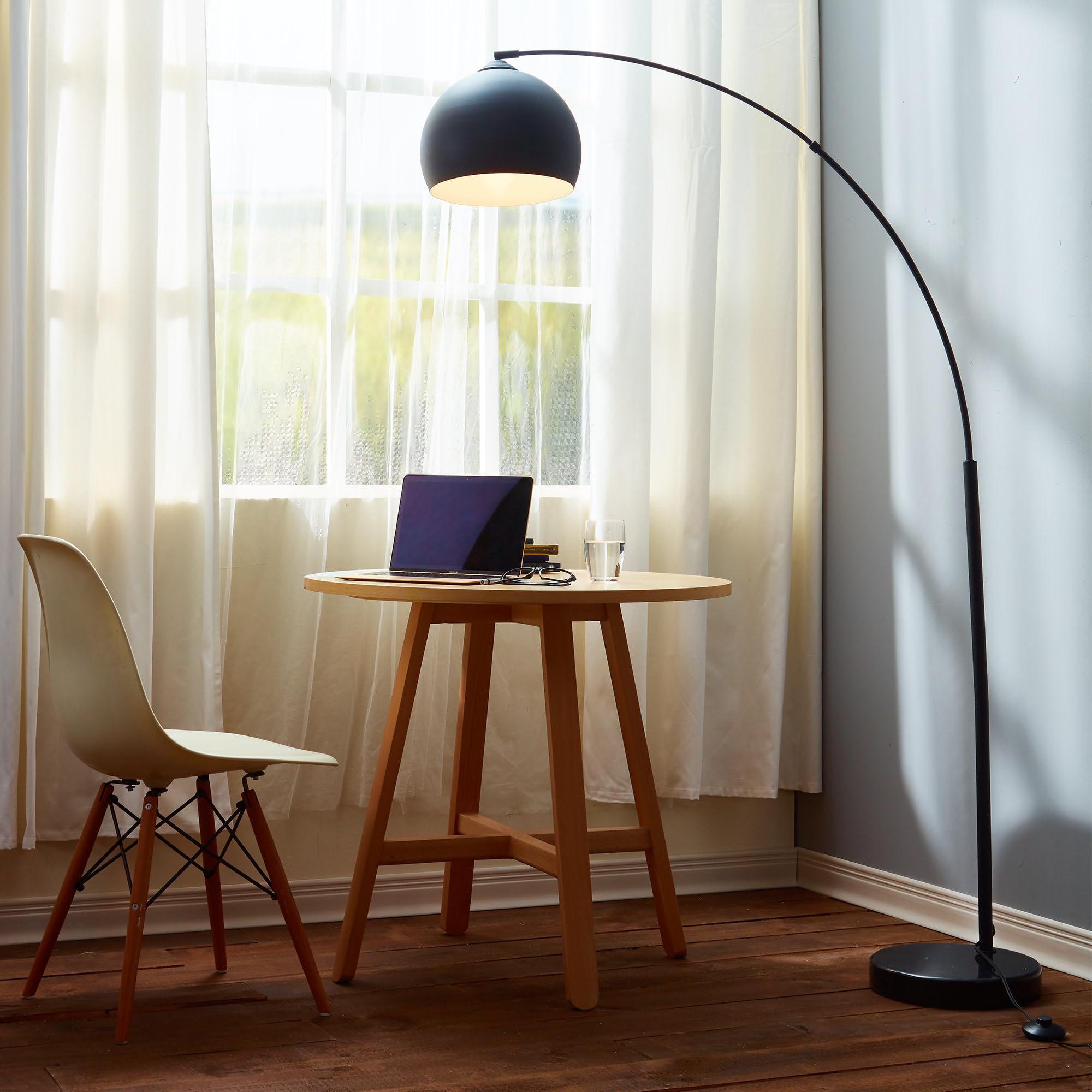 Teamson Home Arc Floor Lamp, 66.93in Iron, Black Faux Marble Base, Black Bell Shade, Model VN-L00013