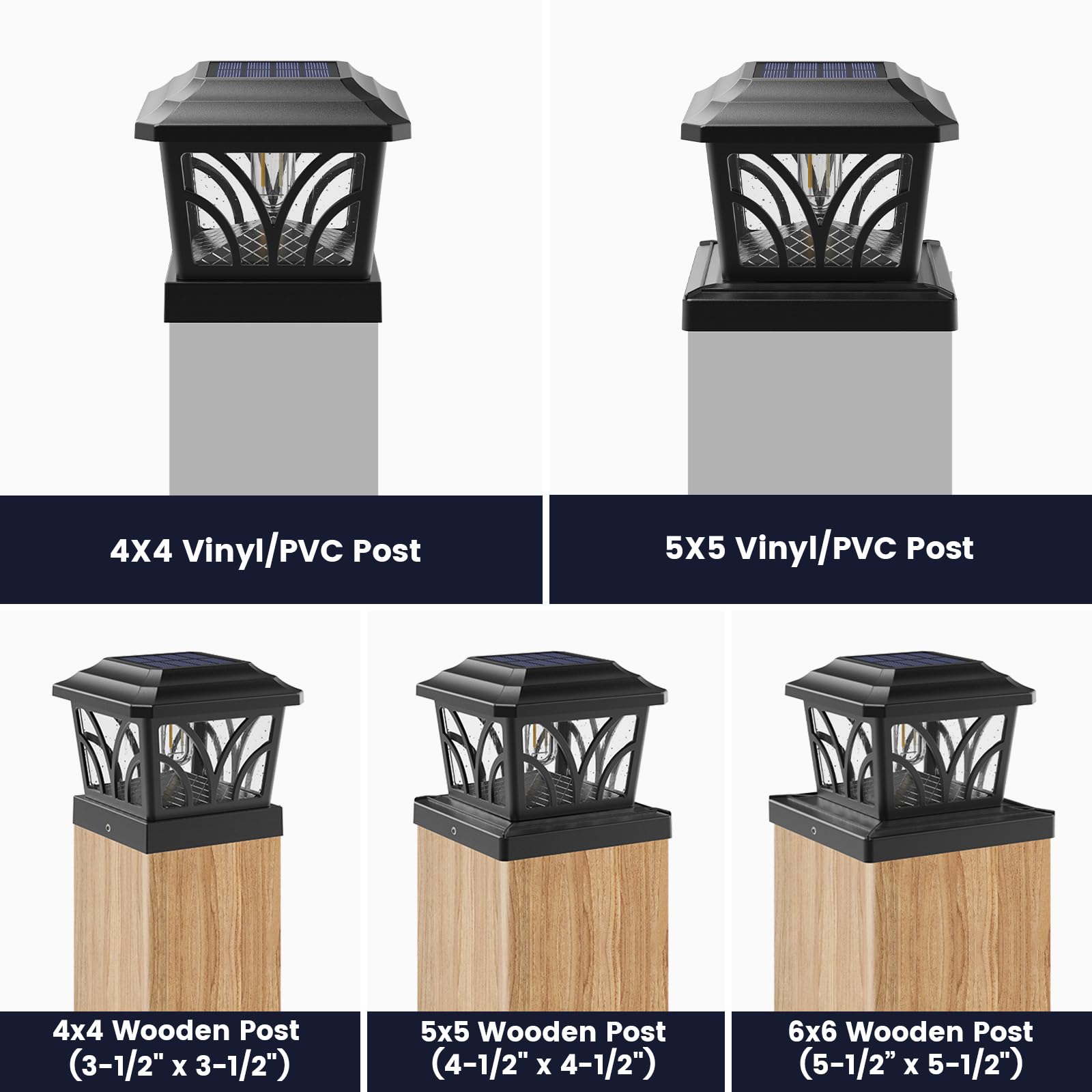 SIEDiNLAR Solar Post Cap Lights, Aluminum Glass, 2 Modes, 6 Pack, Black, Model SD026B-6PK