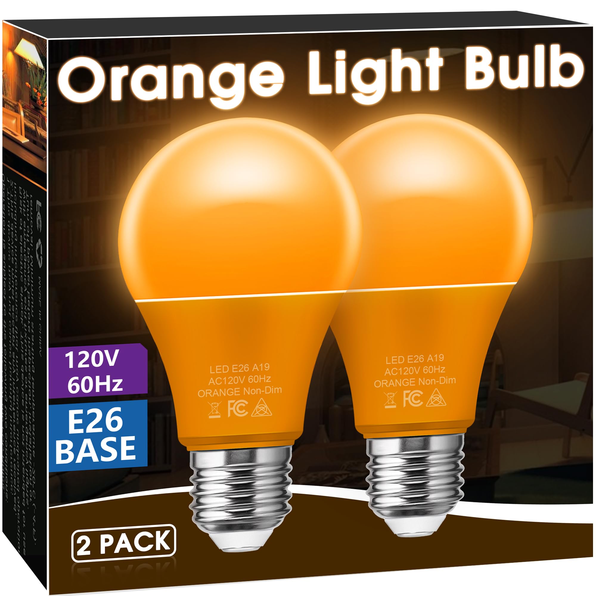 Briignite Orange Light Bulbs [2 Pack], A19 Led Orange Bulb Outdoor Halloween Light Bulb, 9W (60 Watt Equivalent) - E26 Colored L