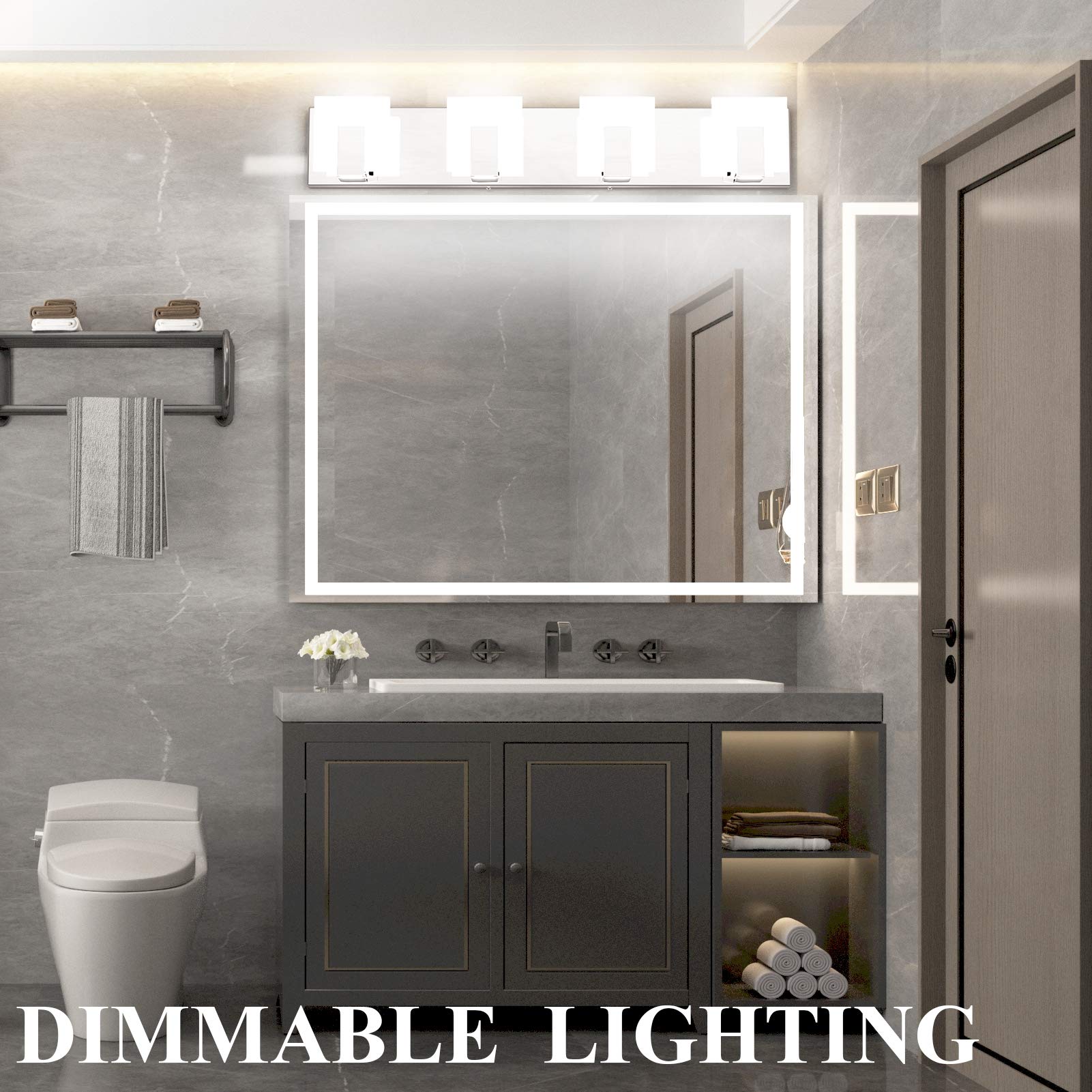 Aipsun 4 Lights Dimmable LED Vanity Light Chrome Frosted White Acrylic Model Ca-1105-4T-D