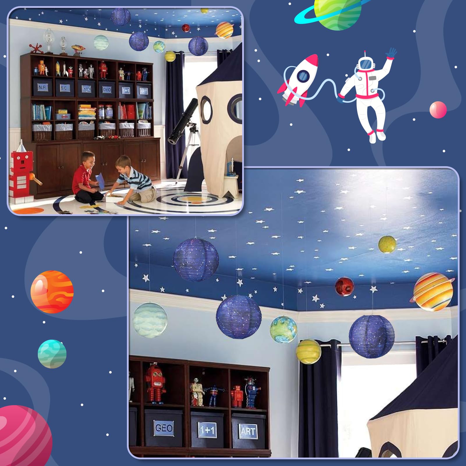 Fontien 3Pcs Galaxy Paper Lanterns With Constellation, 12 Inch Space Party Decor, Galaxy Themed Paper Lanterns For Galaxy Party