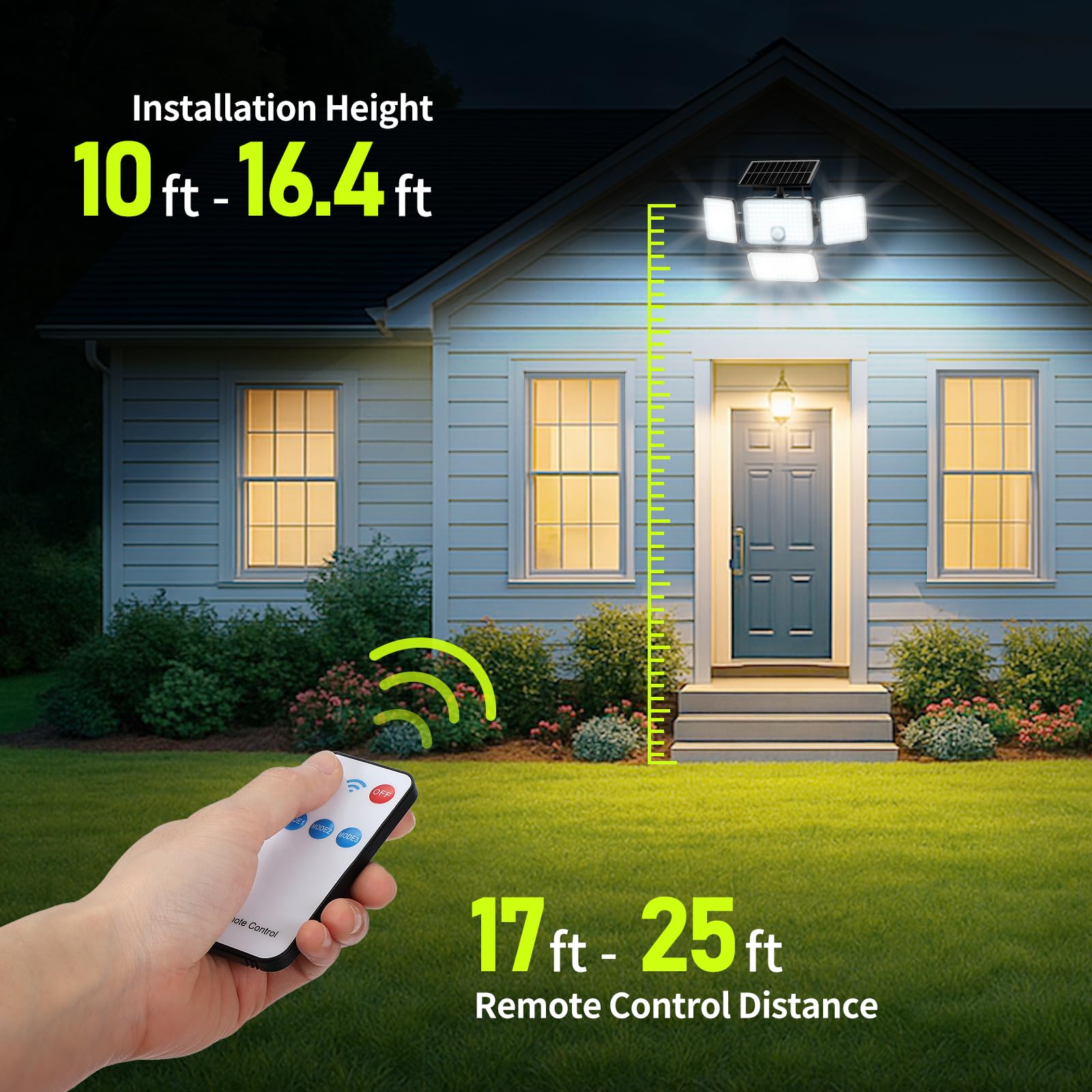 LUMLLSAJI Solar Motion Light, 3000 Lumen, 6500K, Remote Control, IP65 Waterproof, 1 Pack, White, Model: Solar Outside Light