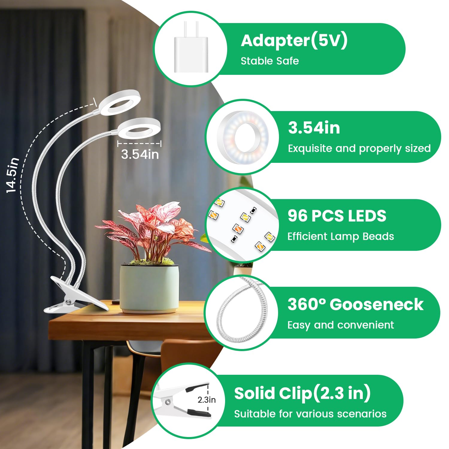 Wiaxulay Grow Light  Full Spectrum Halo Clip Plant Light  192 Leds Growing Lamp With Gooseneck  Auto Timer 6/12/16 Hrs  3 Lighting Mode  5 Brightness Levels For Seedlings Succulents  2 Pack (3.5In)