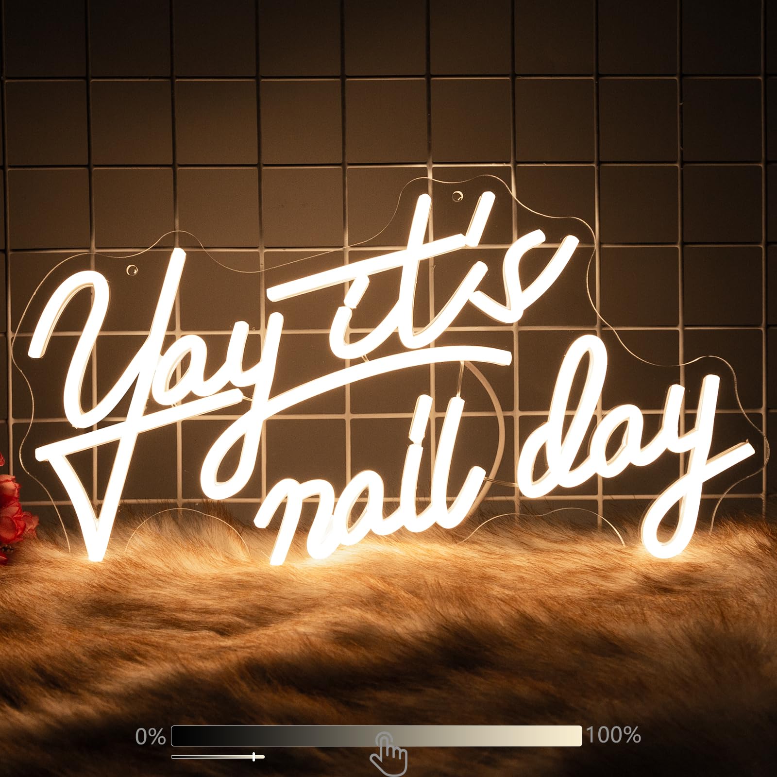 Moodlion LED Wall Decor Neon Sign - White Aesthetic Light for Nail Tech, 16.6x10.7 inches, Glass Material