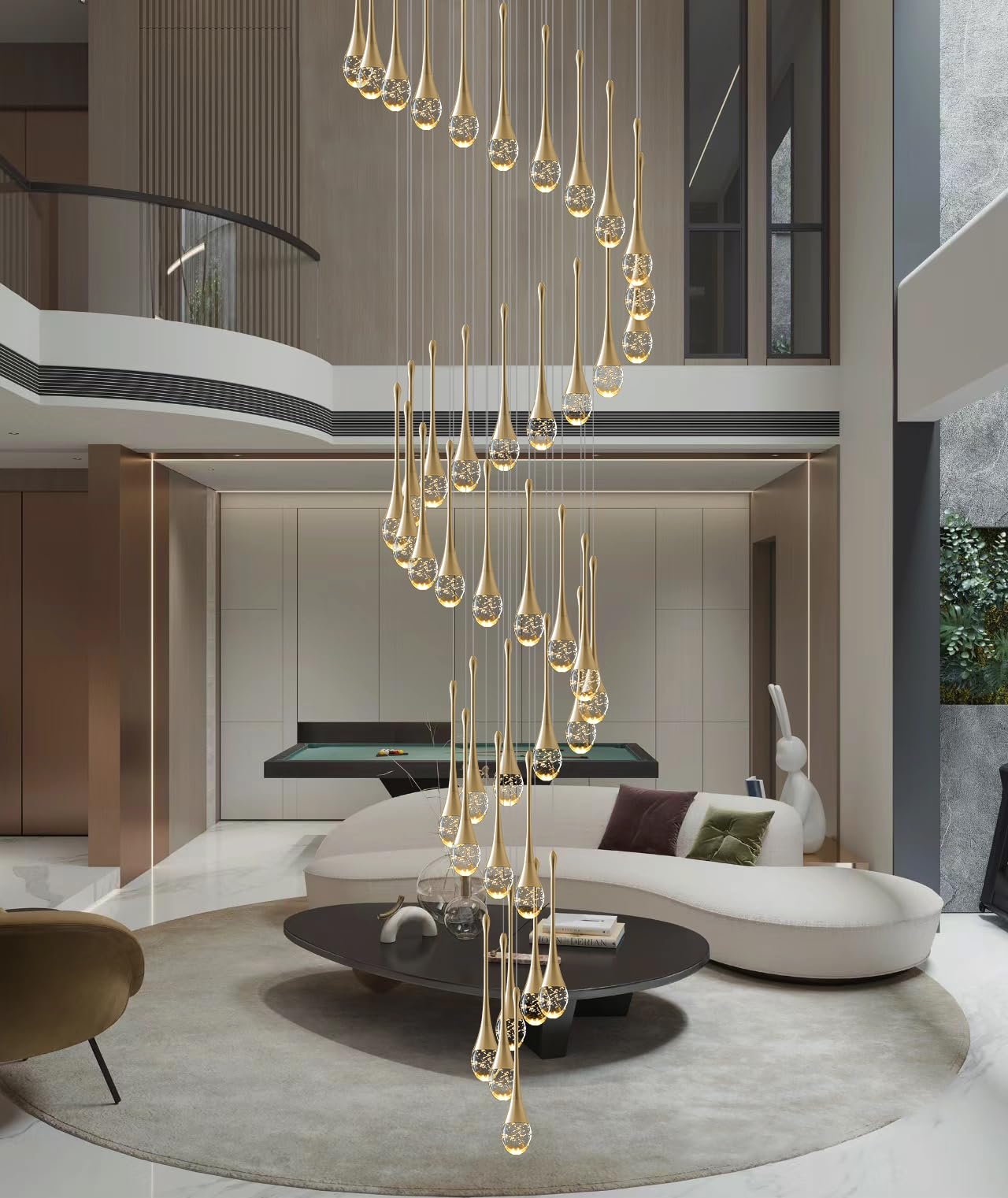 ykolupty H197 Foyer Chandelier - 42-Lights Dimmable Crystal Pendant Lighting, Gold Finish for High Ceiling Living Room & Staircase